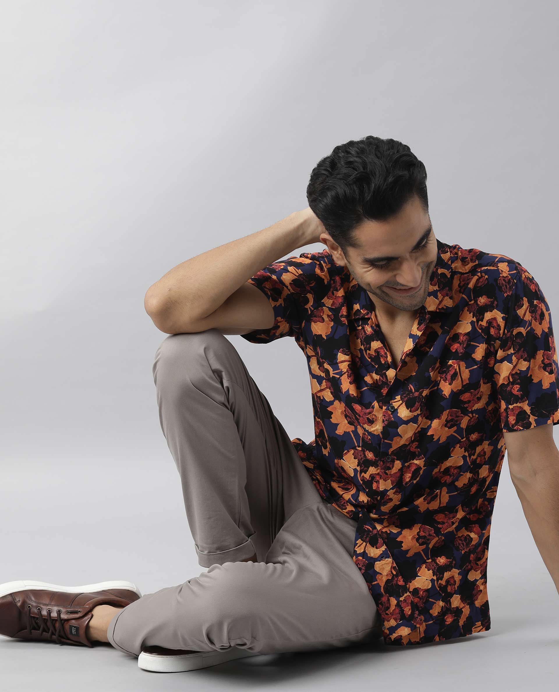 Rare Rabbit Men's Brooke Navy Cotton Floral Print Regular Fit Half Sleeve Spread Collar Shirt - Image 6