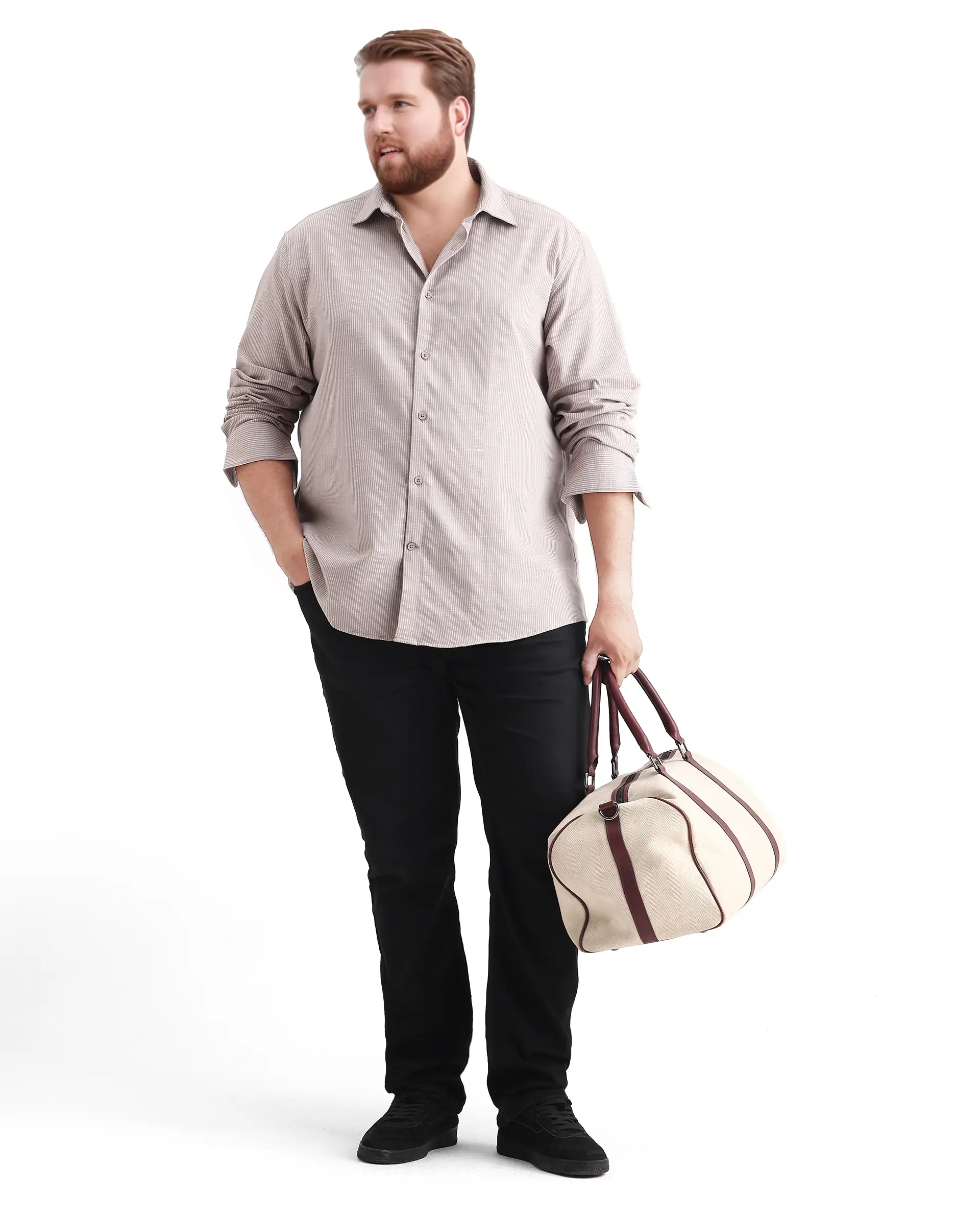Rare Rabbit Men's Brot Big Light Brown Cotton Fabric Full Sleeves Collared Neck Button Closure Striped Shirt - Image 2