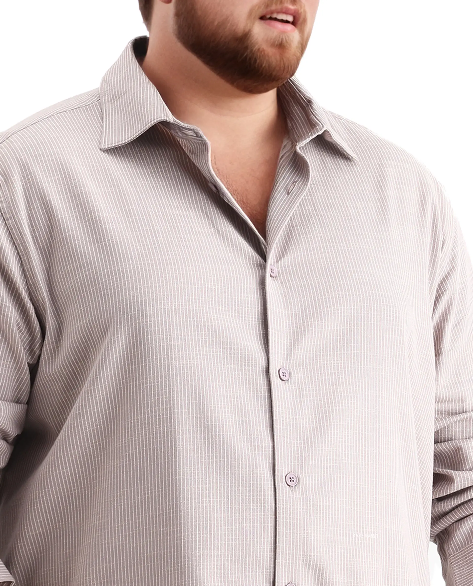 Rare Rabbit Men's Brot Big Light Brown Cotton Fabric Full Sleeves Collared Neck Button Closure Striped Shirt - Image 3