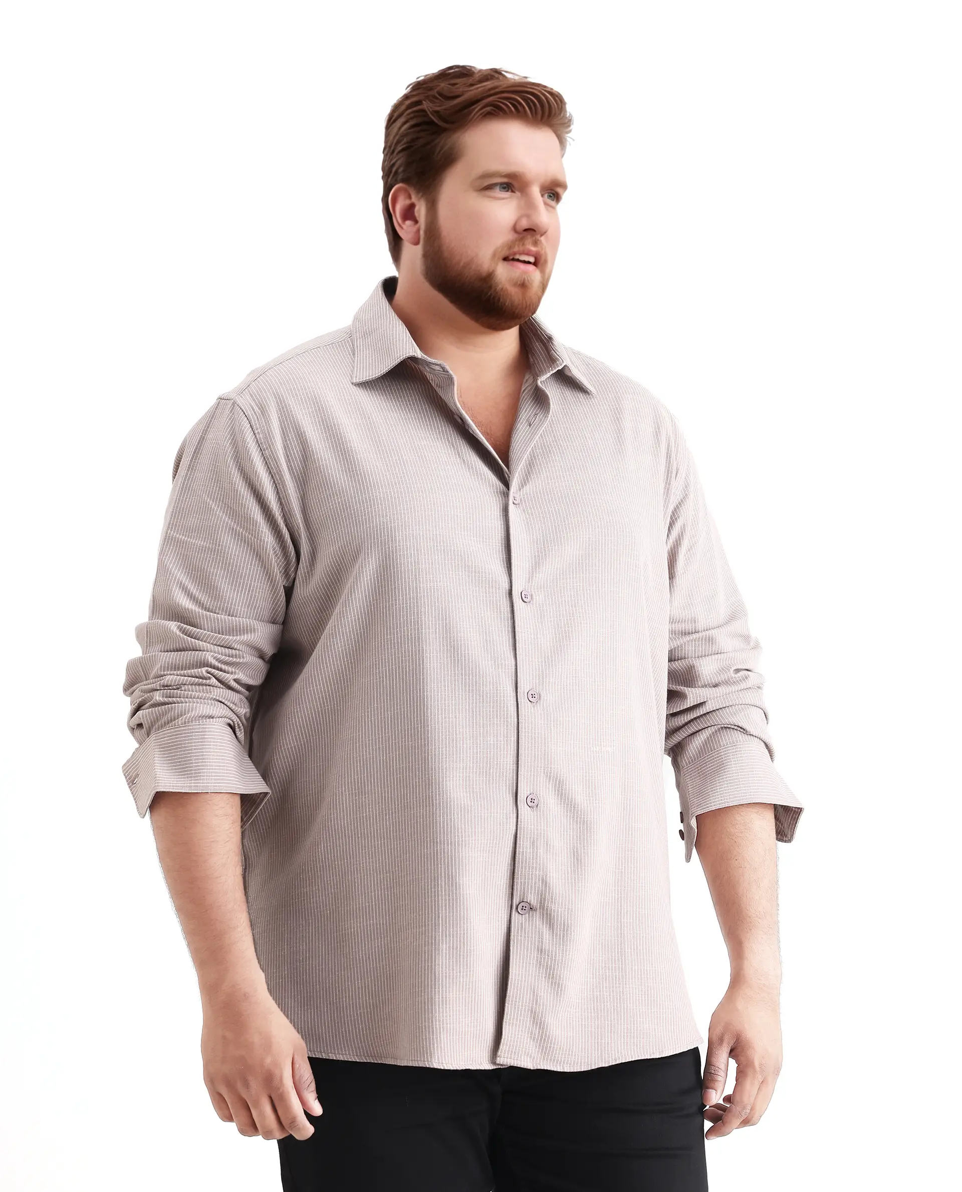 Rare Rabbit Men's Brot Big Light Brown Cotton Fabric Full Sleeves Collared Neck Button Closure Striped Shirt - Image 4