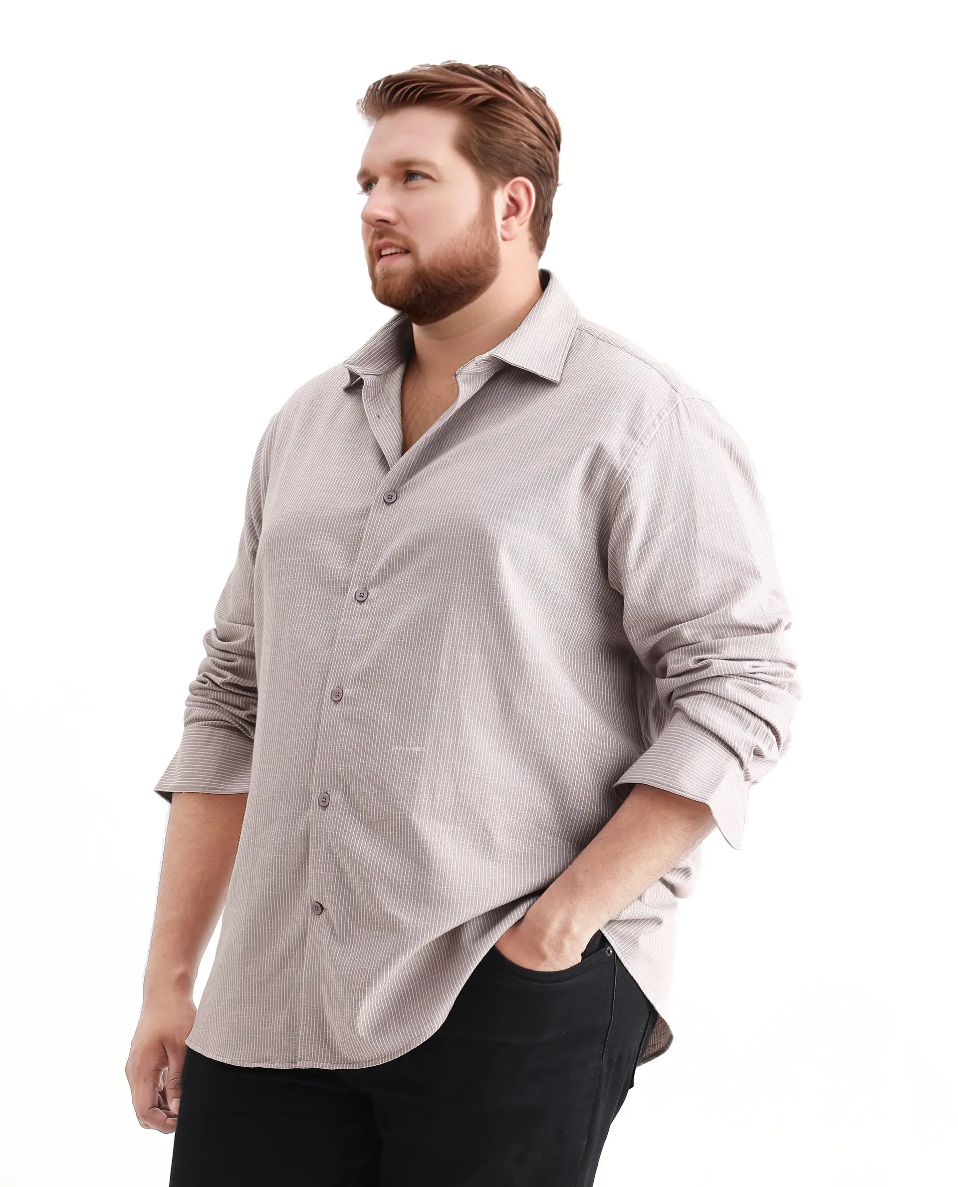 Rare Rabbit Men's Brot Big Light Brown Cotton Fabric Full Sleeves Collared Neck Button Closure Striped Shirt - Image 5