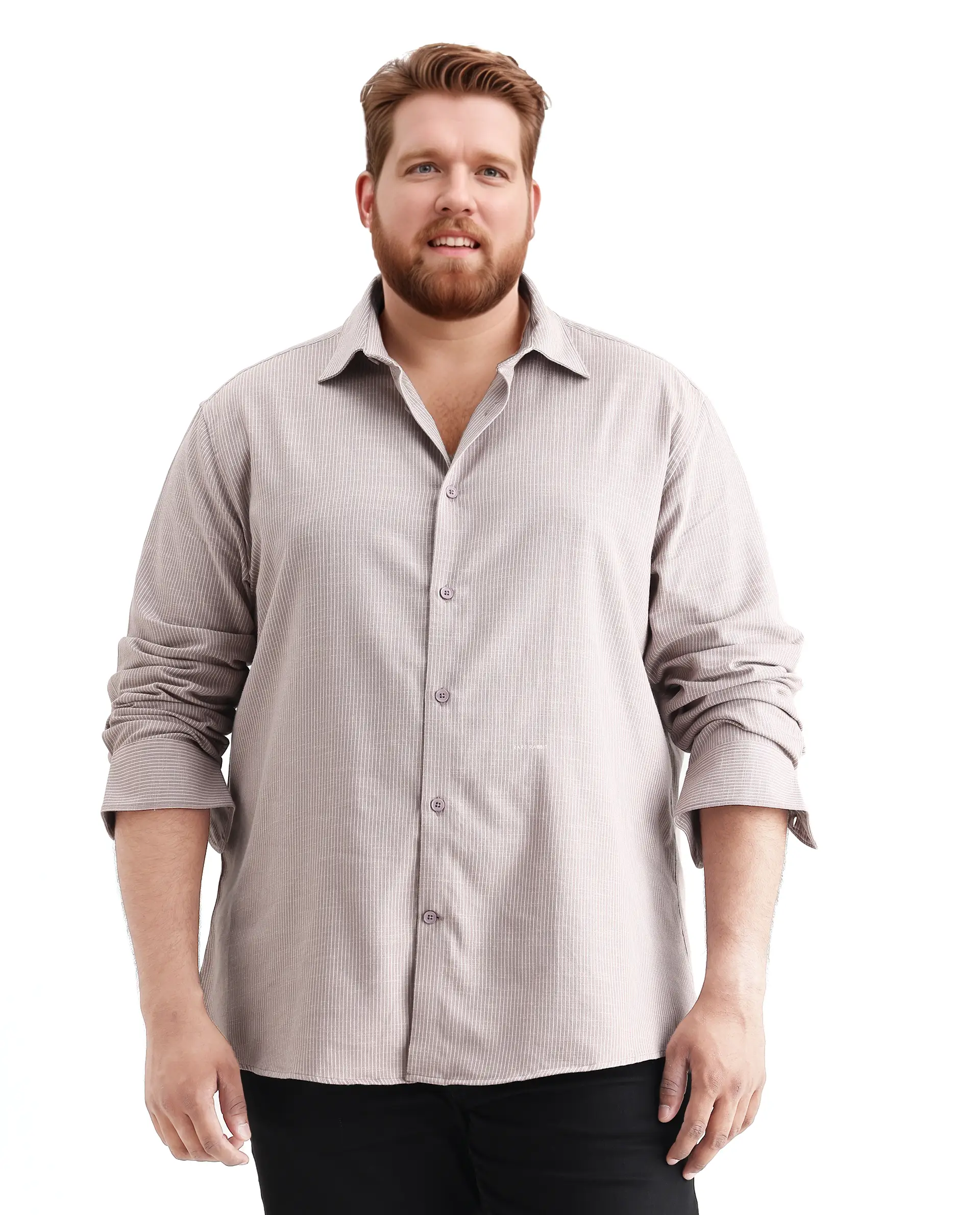 Rare Rabbit Men's Brot Big Light Brown Cotton Fabric Full Sleeves Collared Neck Button Closure Striped Shirt - Image 6