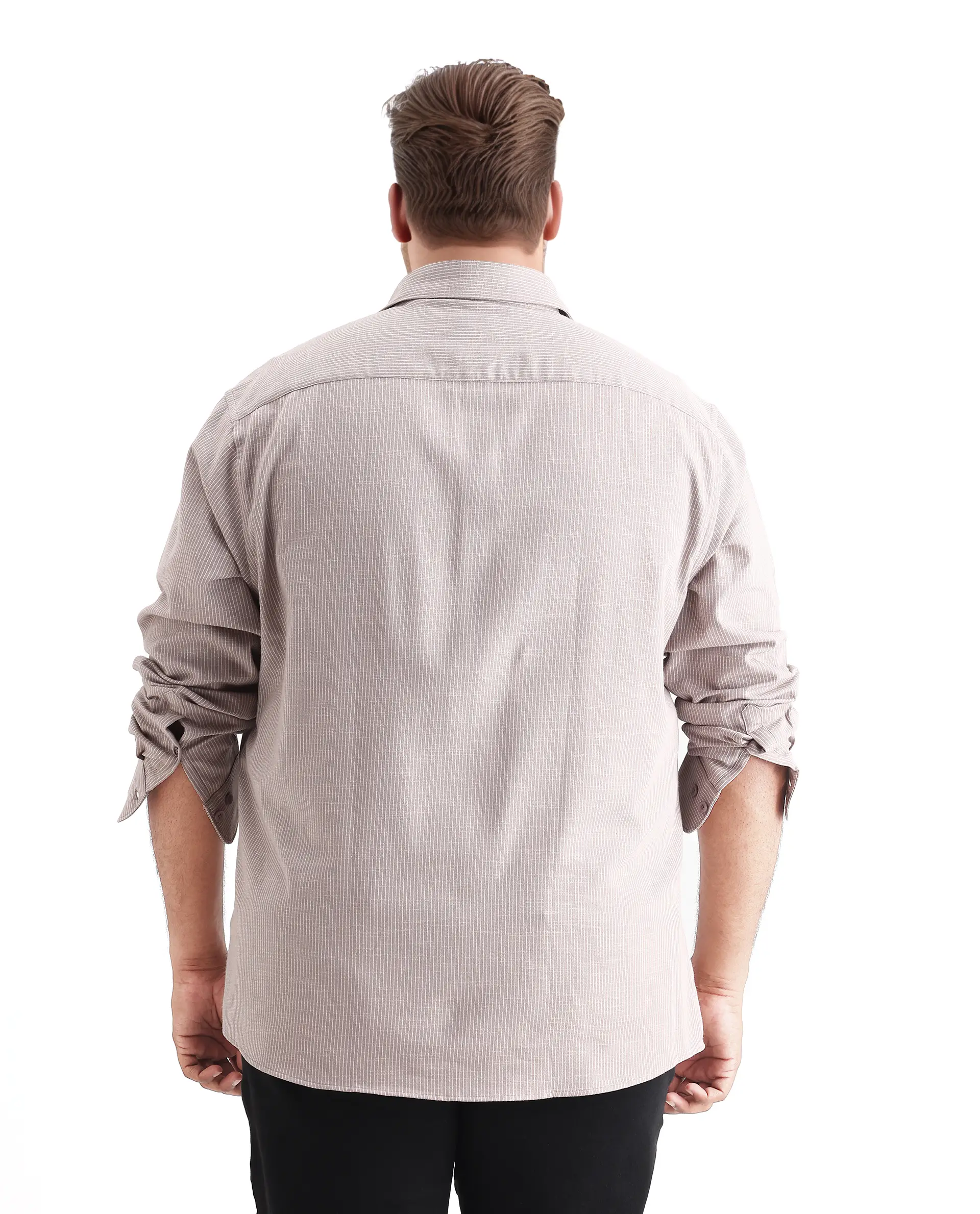 Rare Rabbit Men's Brot Big Light Brown Cotton Fabric Full Sleeves Collared Neck Button Closure Striped Shirt - Image 7