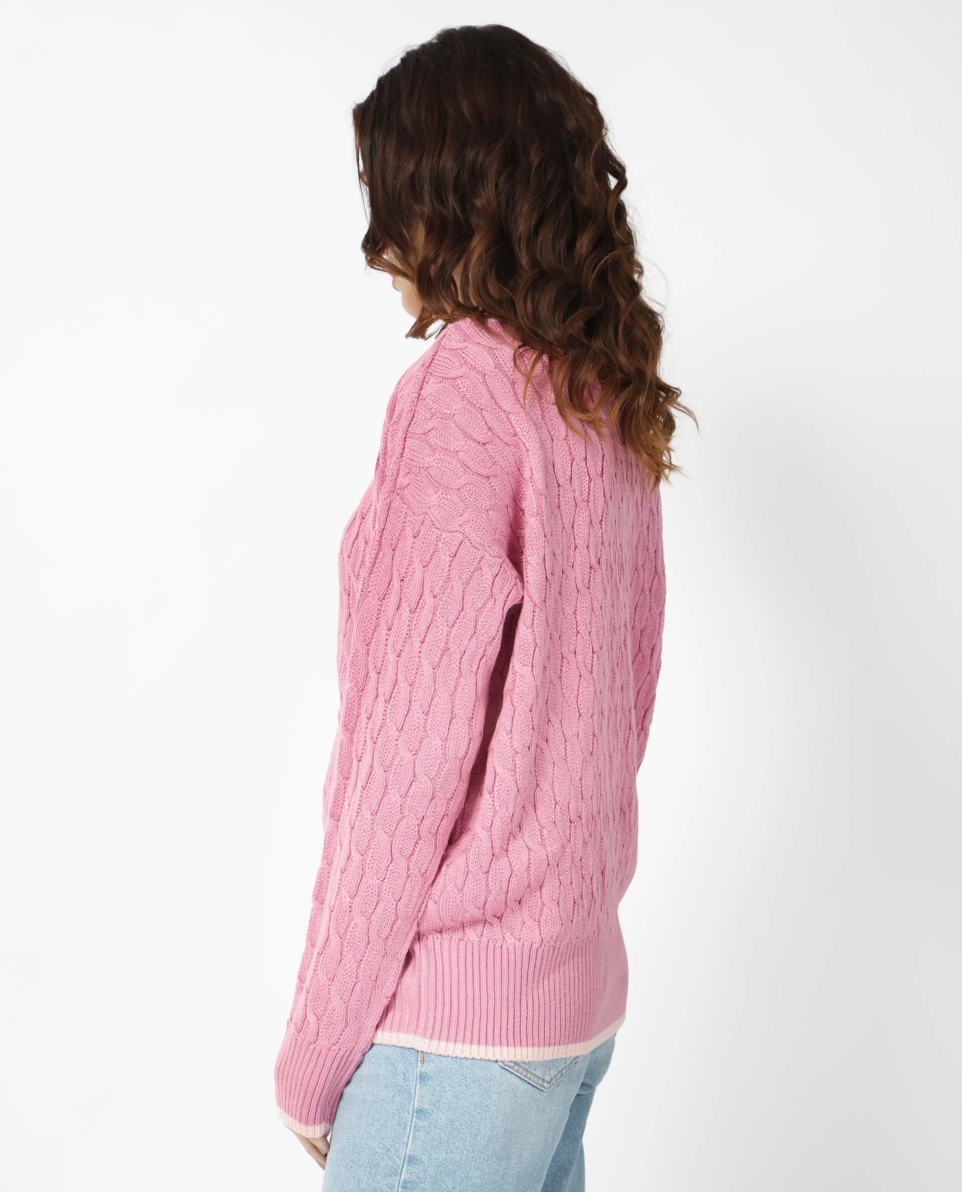 Rareism Women's Broun Dusky Pink Acrylic V-Neck Plain Relaxed Fit Sweater - Image 7
