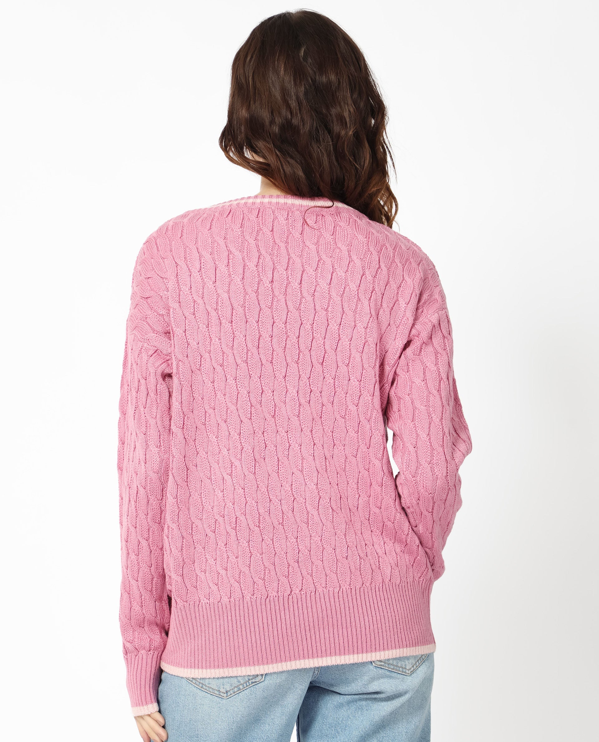Rareism Women's Broun Dusky Pink Acrylic V-Neck Plain Relaxed Fit Sweater - Image 9