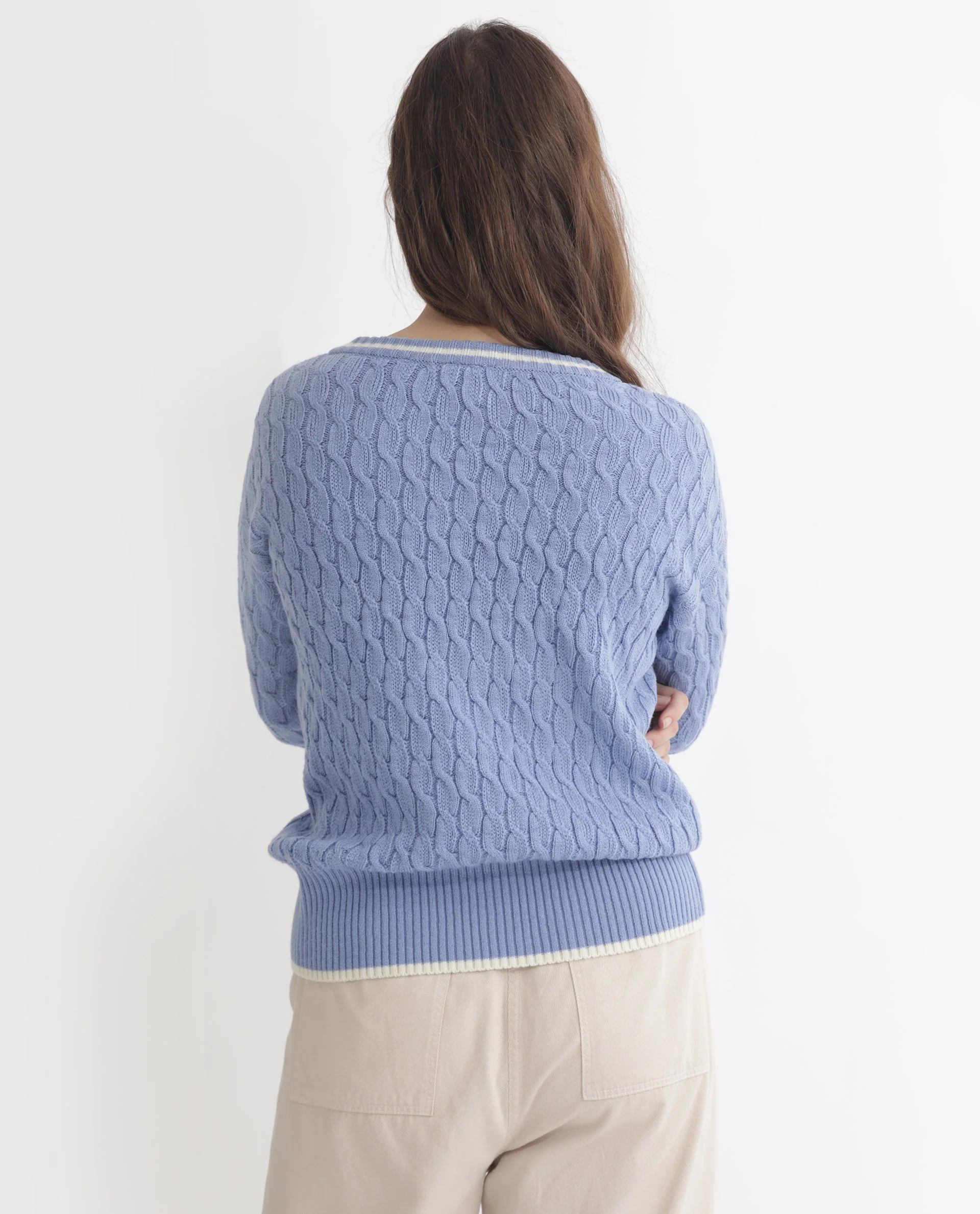 Rareism Women's Broun Light Blue Acrylic V-Neck Plain Relaxed Fit Sweater - Image 15