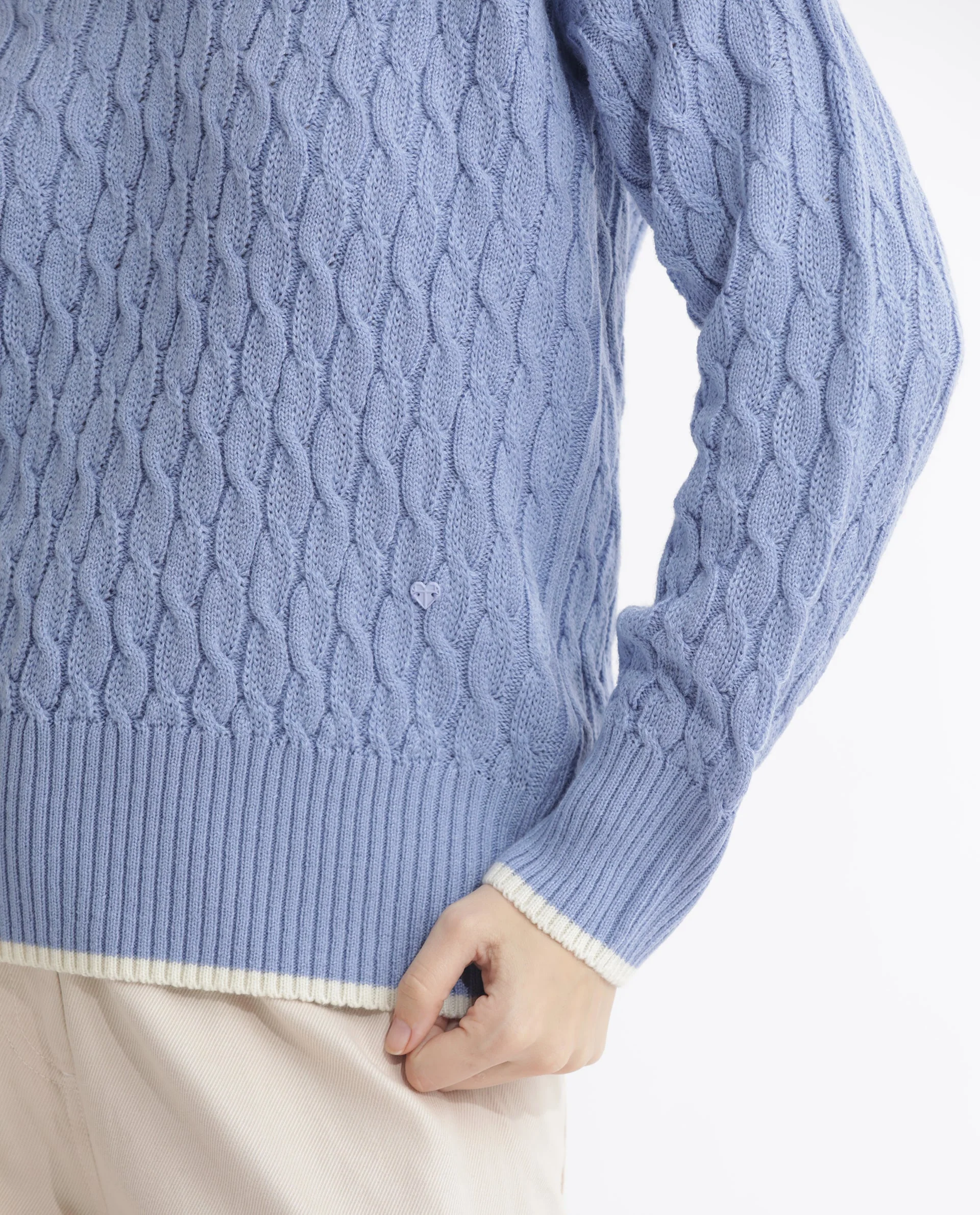 Rareism Women's Broun Light Blue Acrylic V-Neck Plain Relaxed Fit Sweater - Image 3