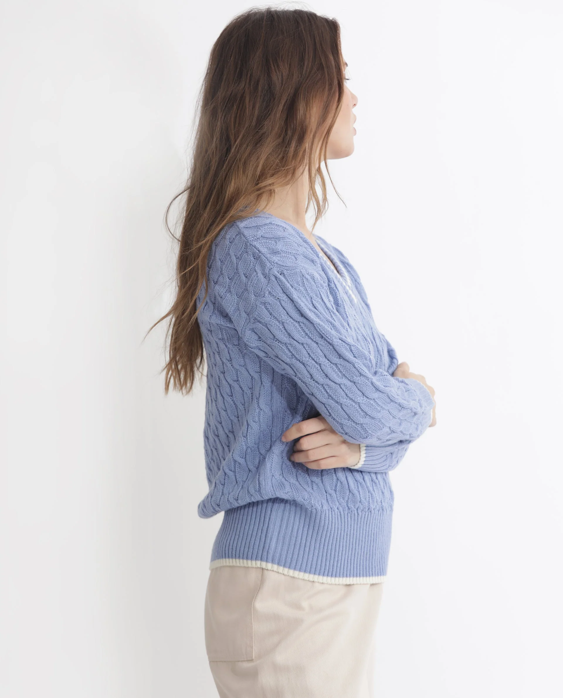 Rareism Women's Broun Light Blue Acrylic V-Neck Plain Relaxed Fit Sweater - Image 9