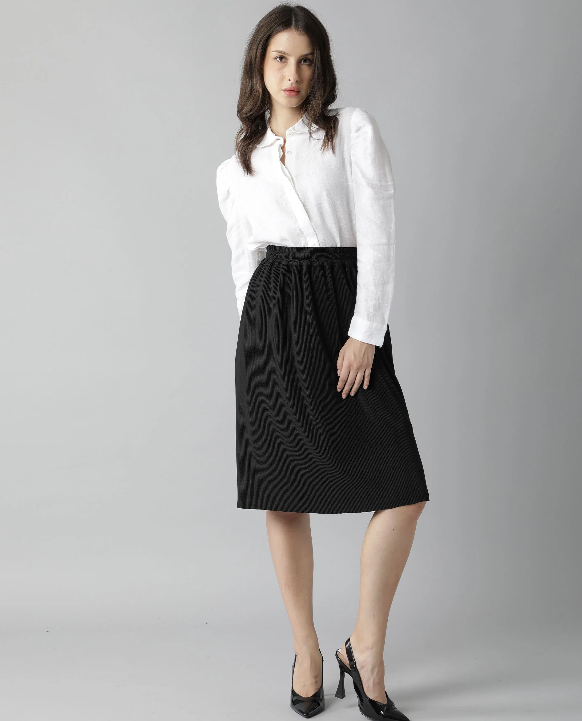 Rareism Womens Browse Black Skirt Pleated Mid Length Back Slit - Image 10