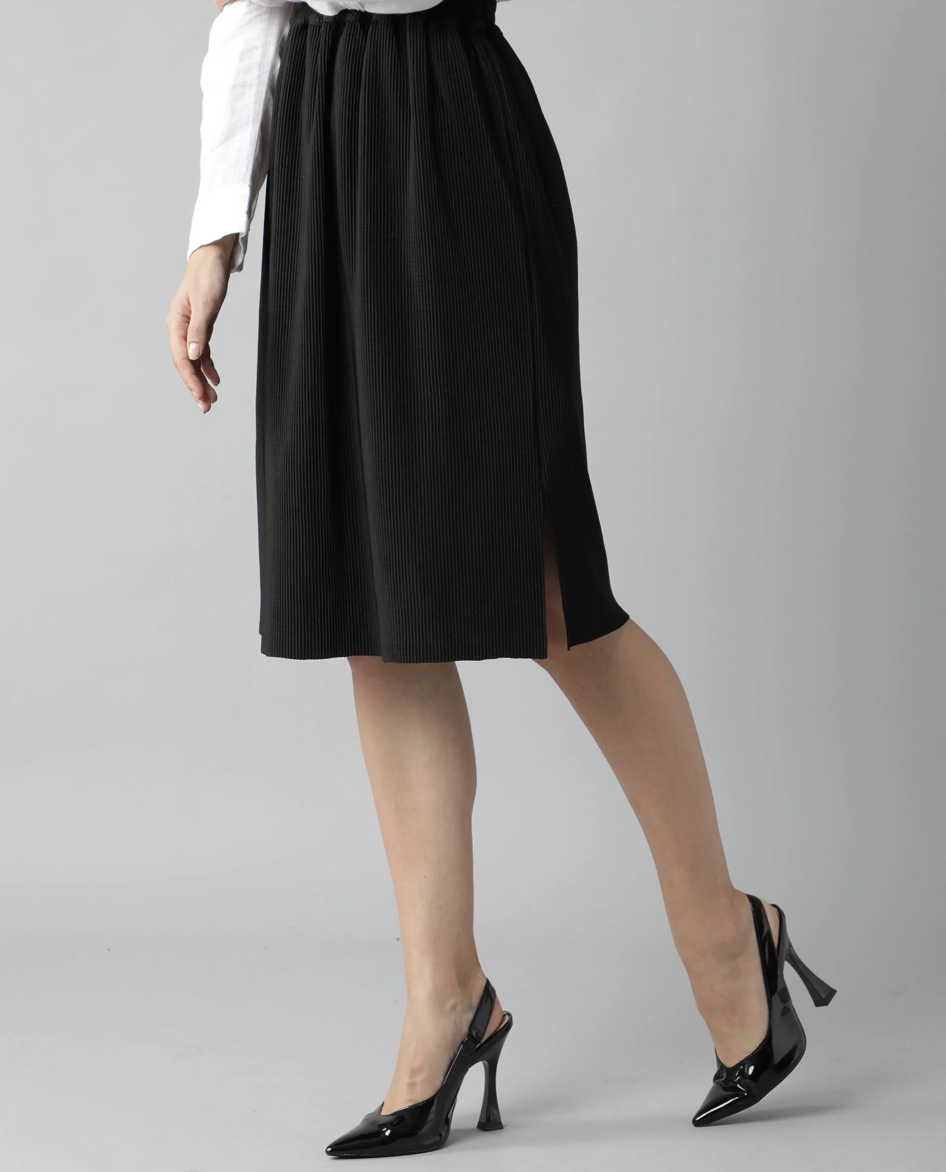 Rareism Womens Browse Black Skirt Pleated Mid Length Back Slit - Image 3