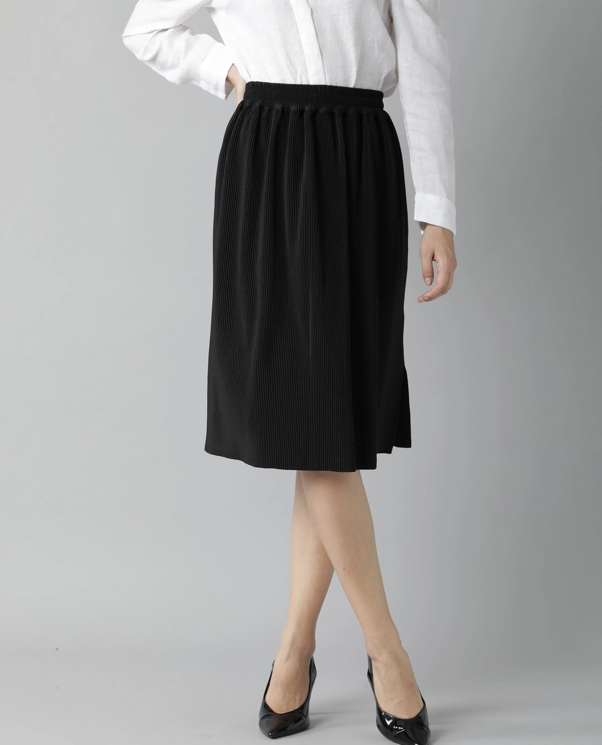 Rareism Womens Browse Black Skirt Pleated Mid Length Back Slit - Image 5