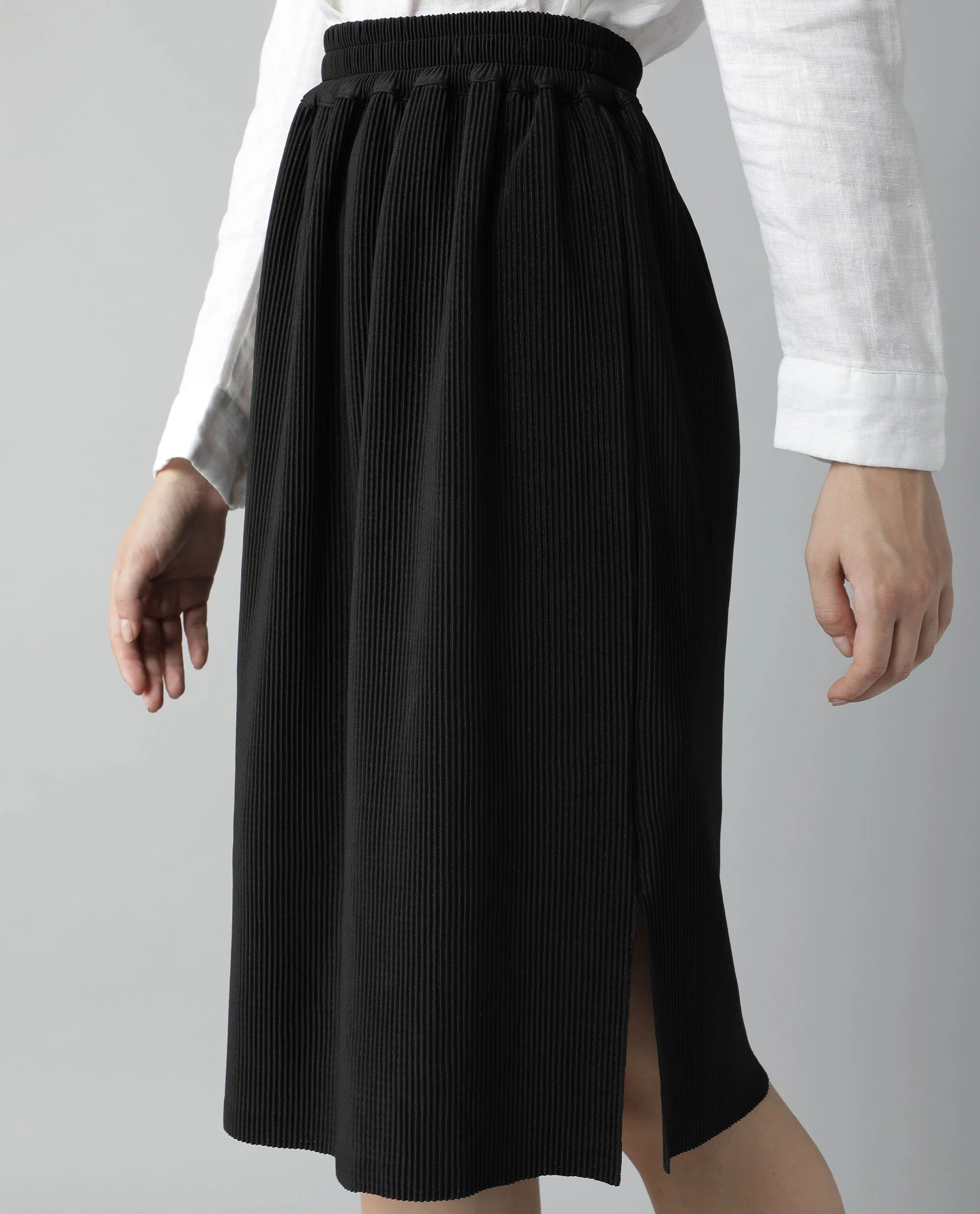 Rareism Womens Browse Black Skirt Pleated Mid Length Back Slit - Image 7