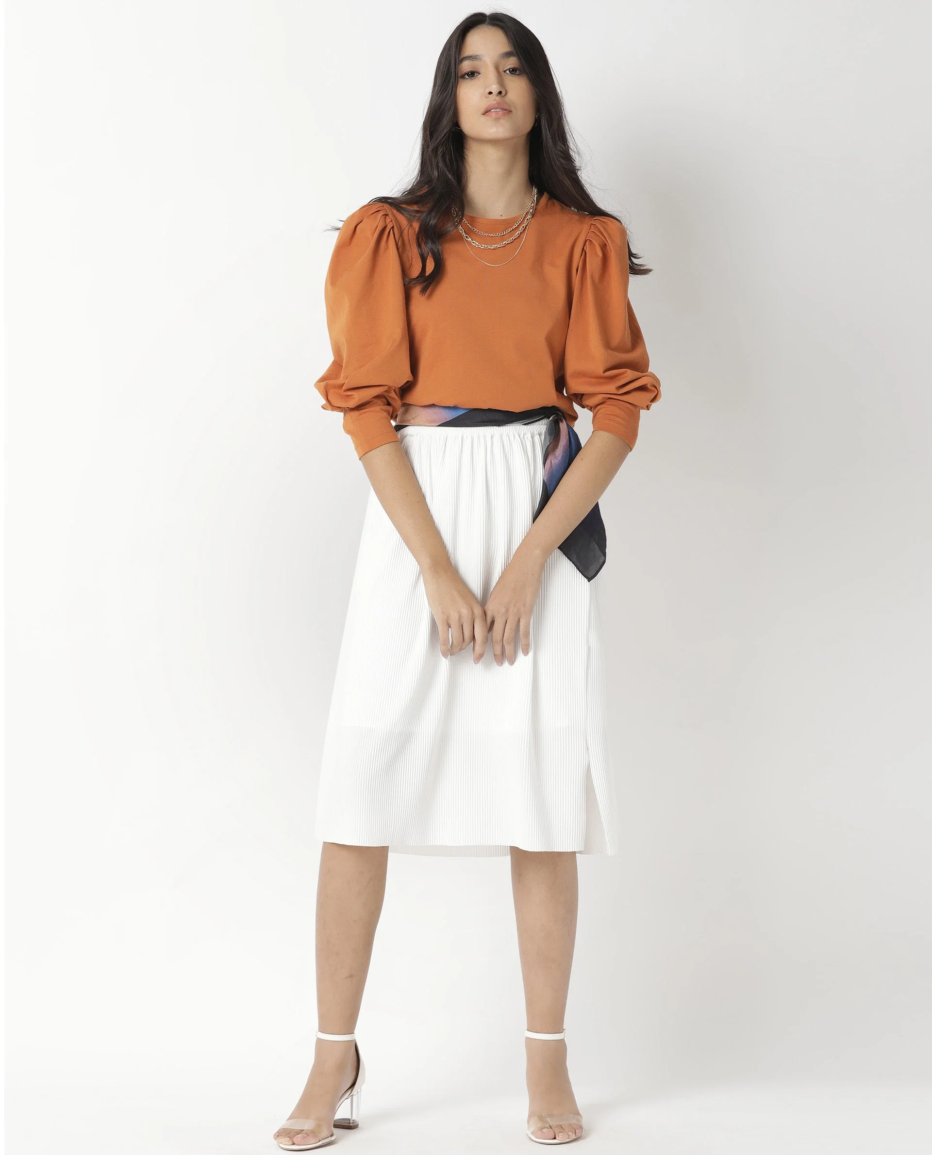 Rareism Womens Browse White Skirt Pleated Mid Length Back Slit - Image 2