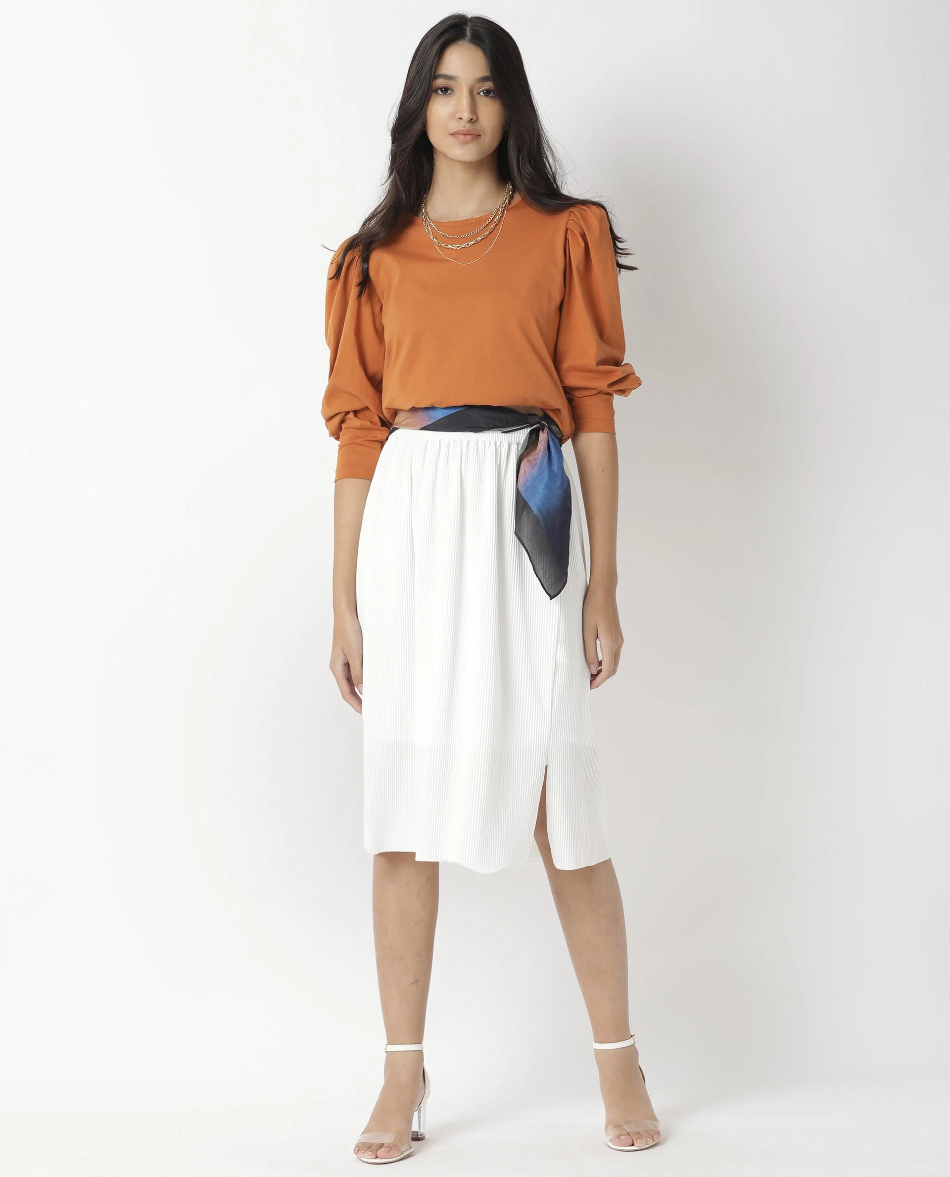 Rareism Womens Browse White Skirt Pleated Mid Length Back Slit - Image 6