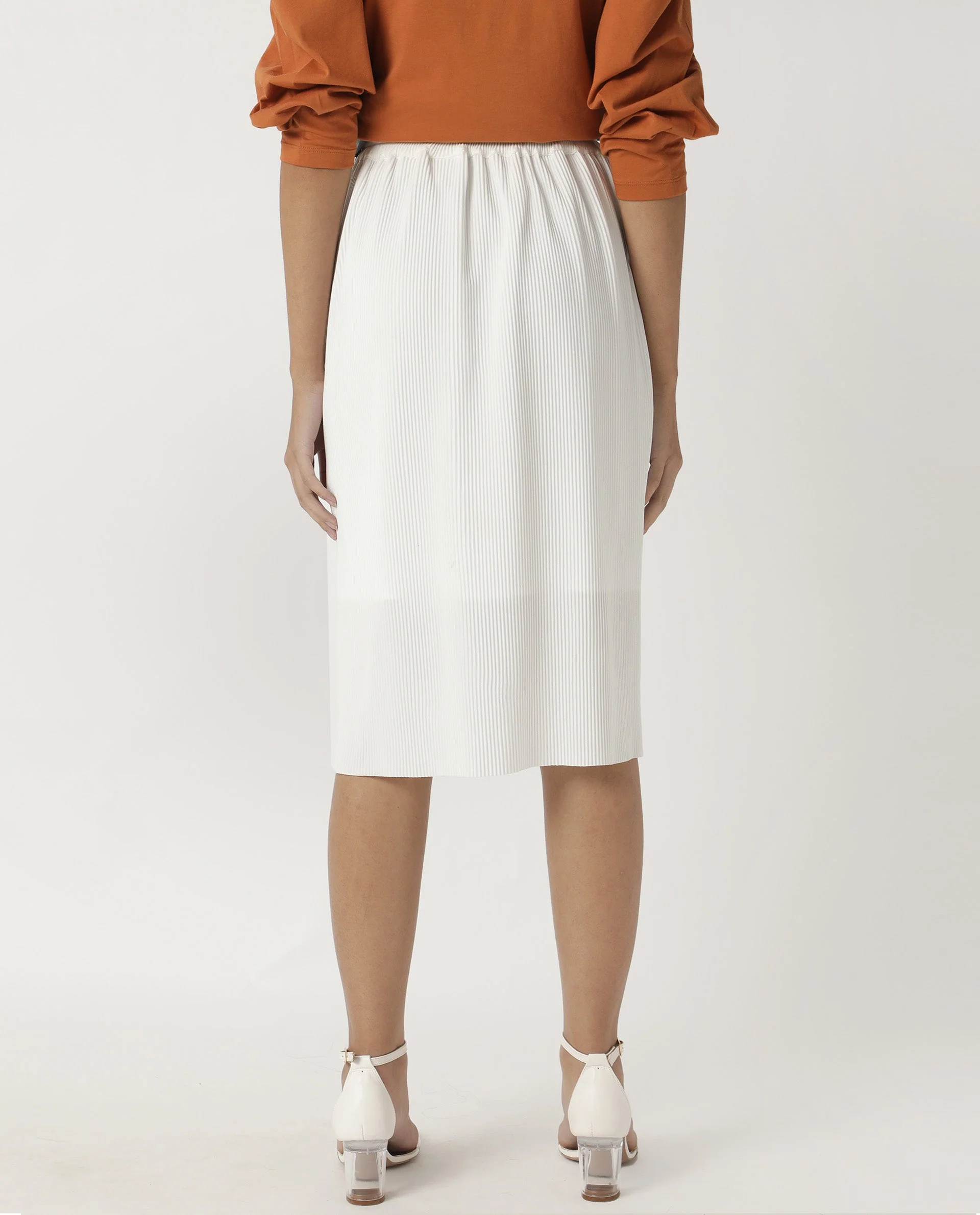 Rareism Womens Browse White Skirt Pleated Mid Length Back Slit - Image 7