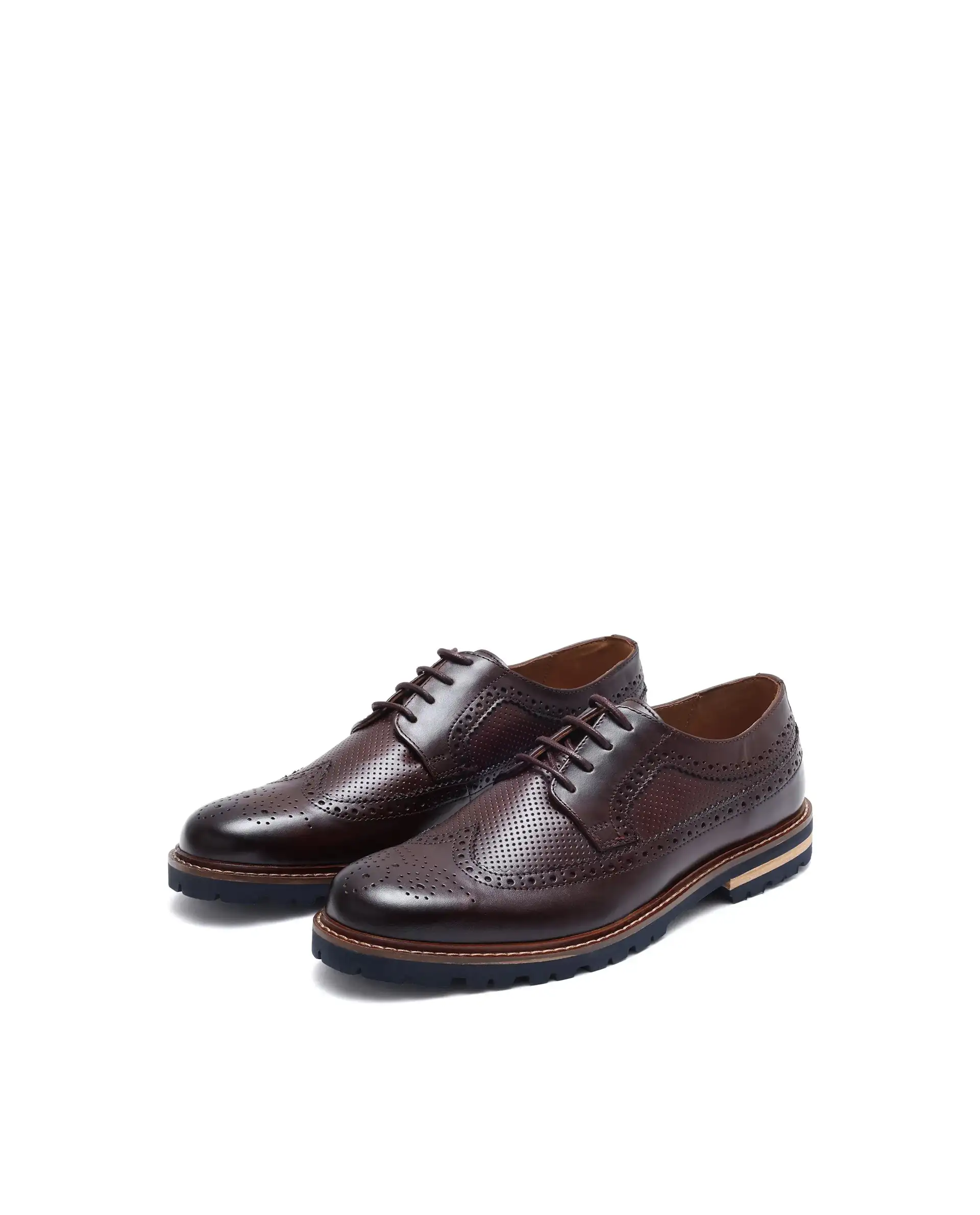 Rare Rabbit Mens Brox Maroon Derby Lace-Up Brogue Detailing Leather Formal Shoes - Image 2