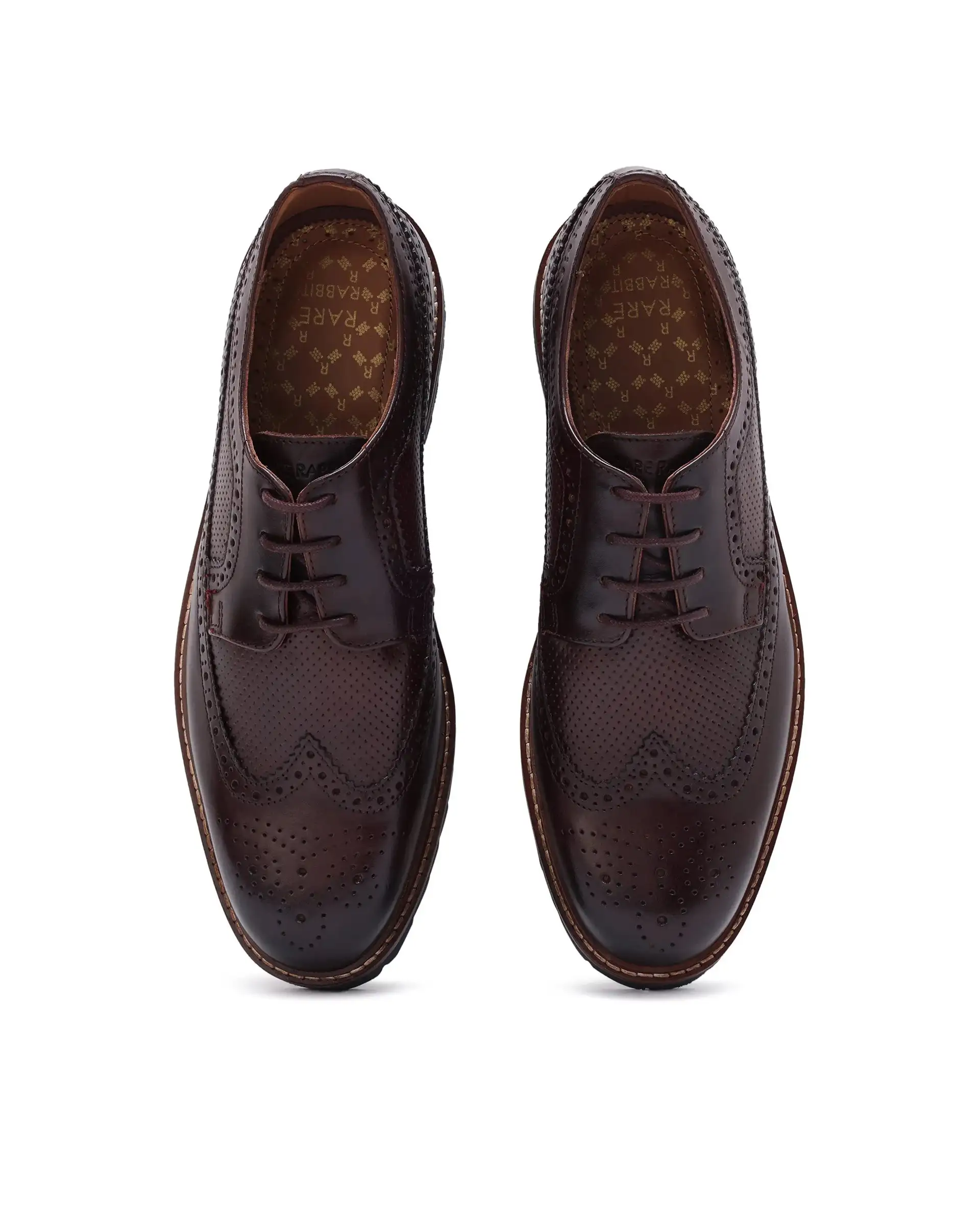 Rare Rabbit Mens Brox Maroon Derby Lace-Up Brogue Detailing Leather Formal Shoes - Image 4