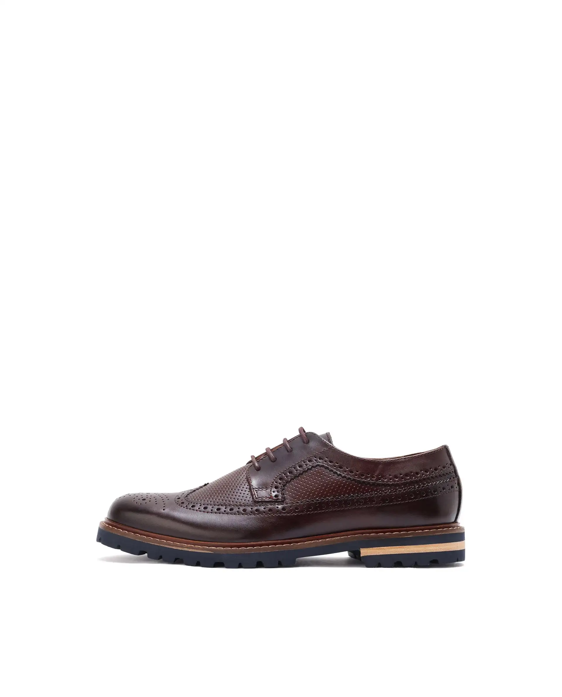 Rare Rabbit Mens Brox Maroon Derby Lace-Up Brogue Detailing Leather Formal Shoes - Image 8