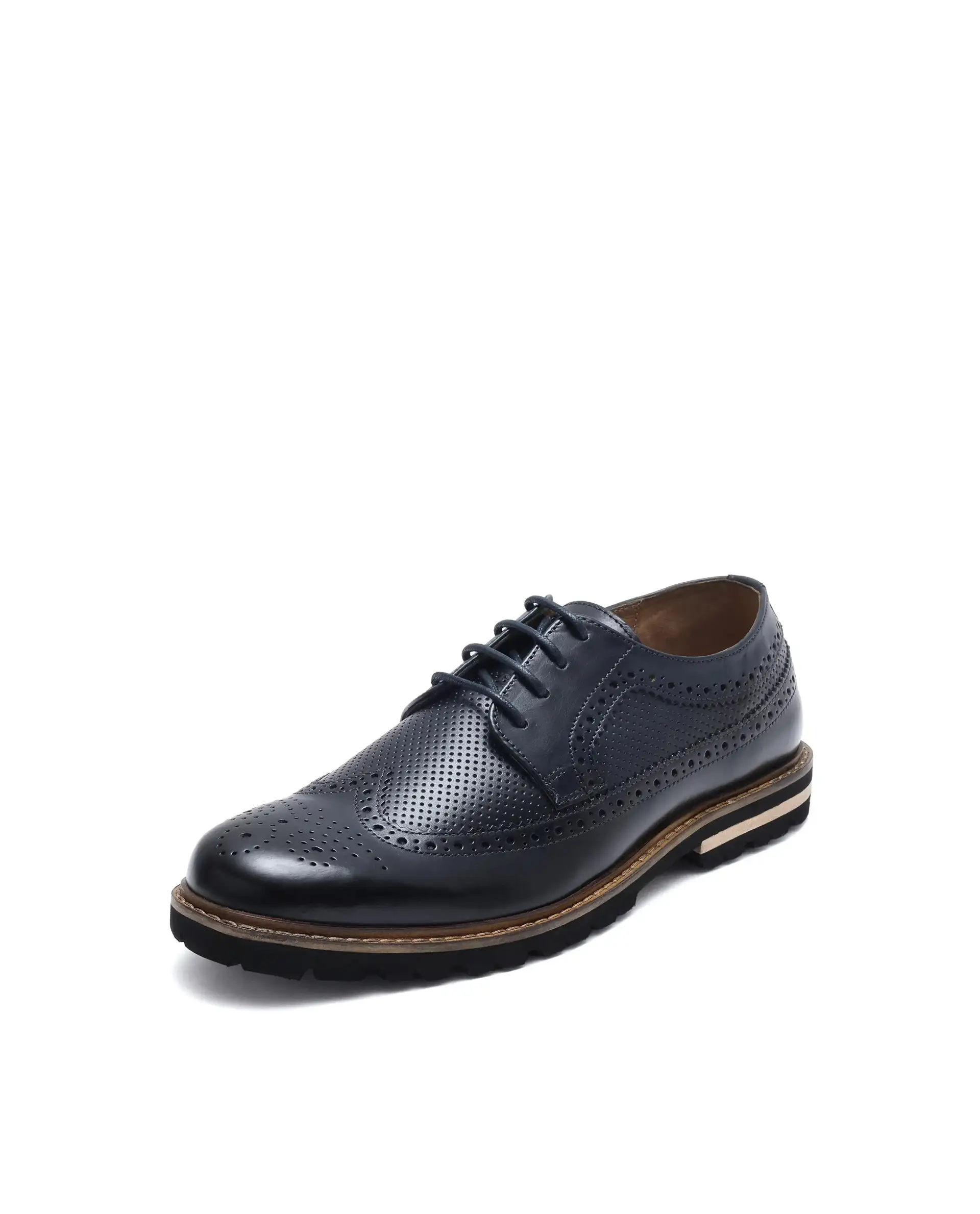 Rare Rabbit Mens Brox Navy Derby Lace-Up Brogue Detailing Leather Formal Shoes