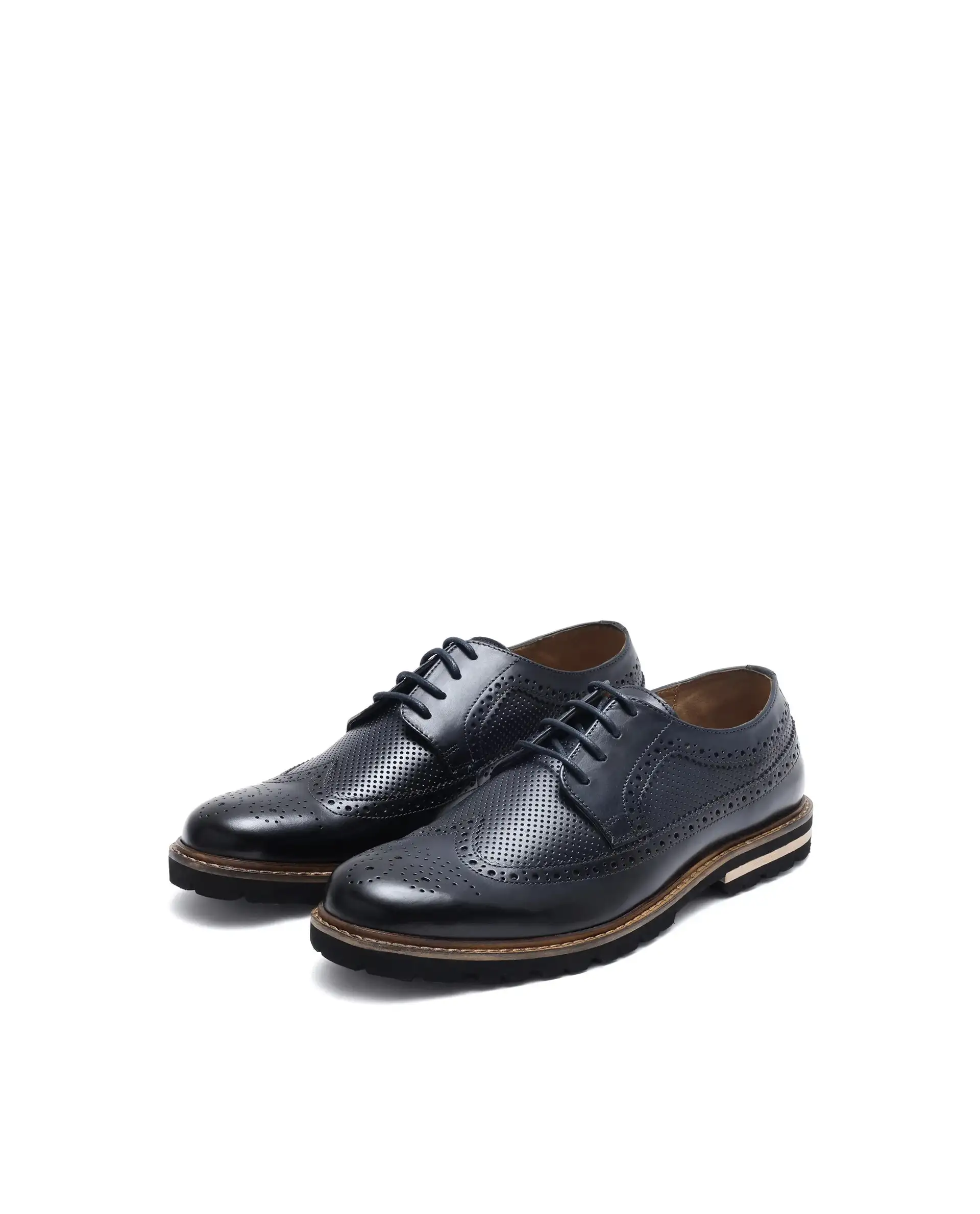 Rare Rabbit Mens Brox Navy Derby Lace-Up Brogue Detailing Leather Formal Shoes - Image 2