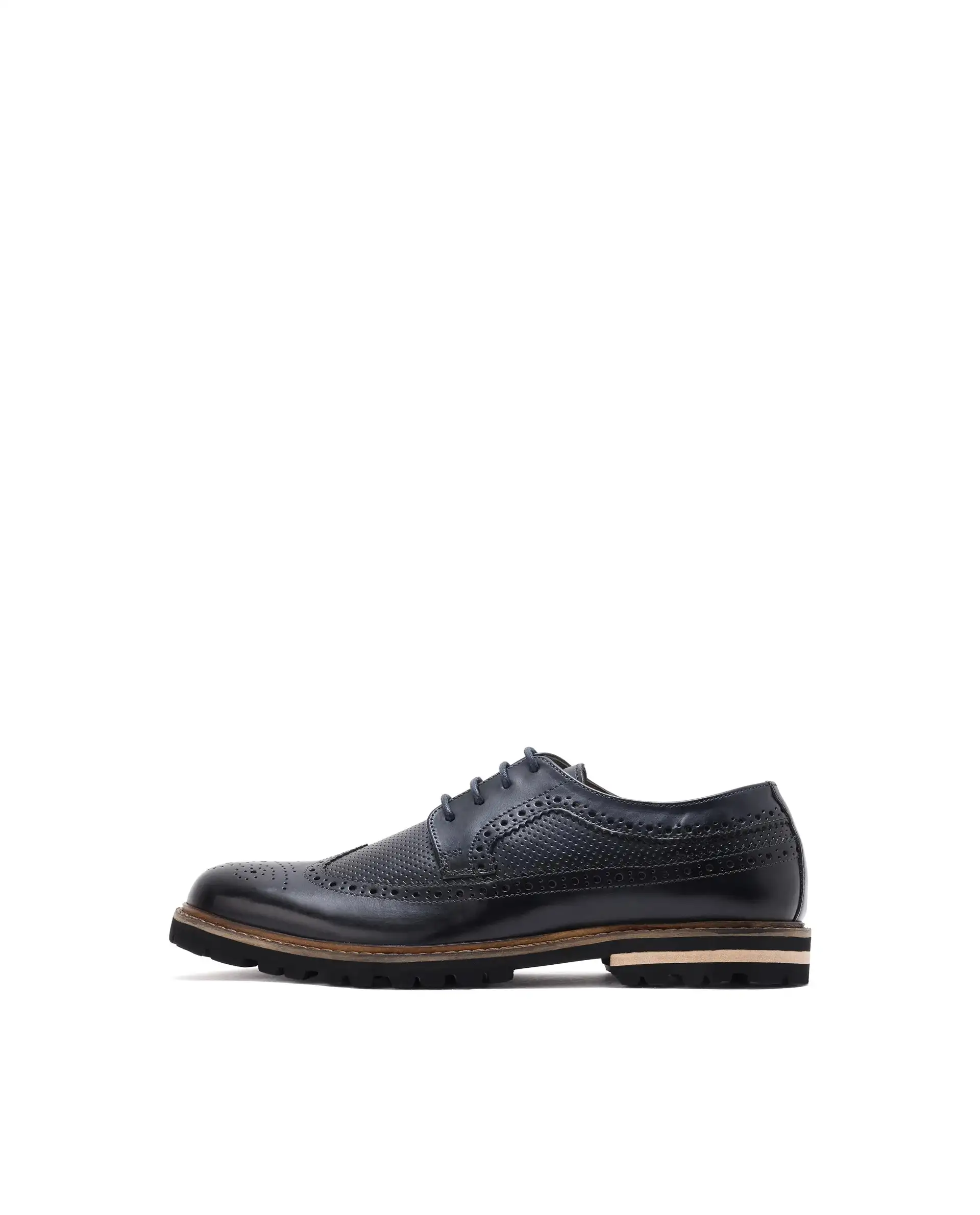 Rare Rabbit Mens Brox Navy Derby Lace-Up Brogue Detailing Leather Formal Shoes - Image 3