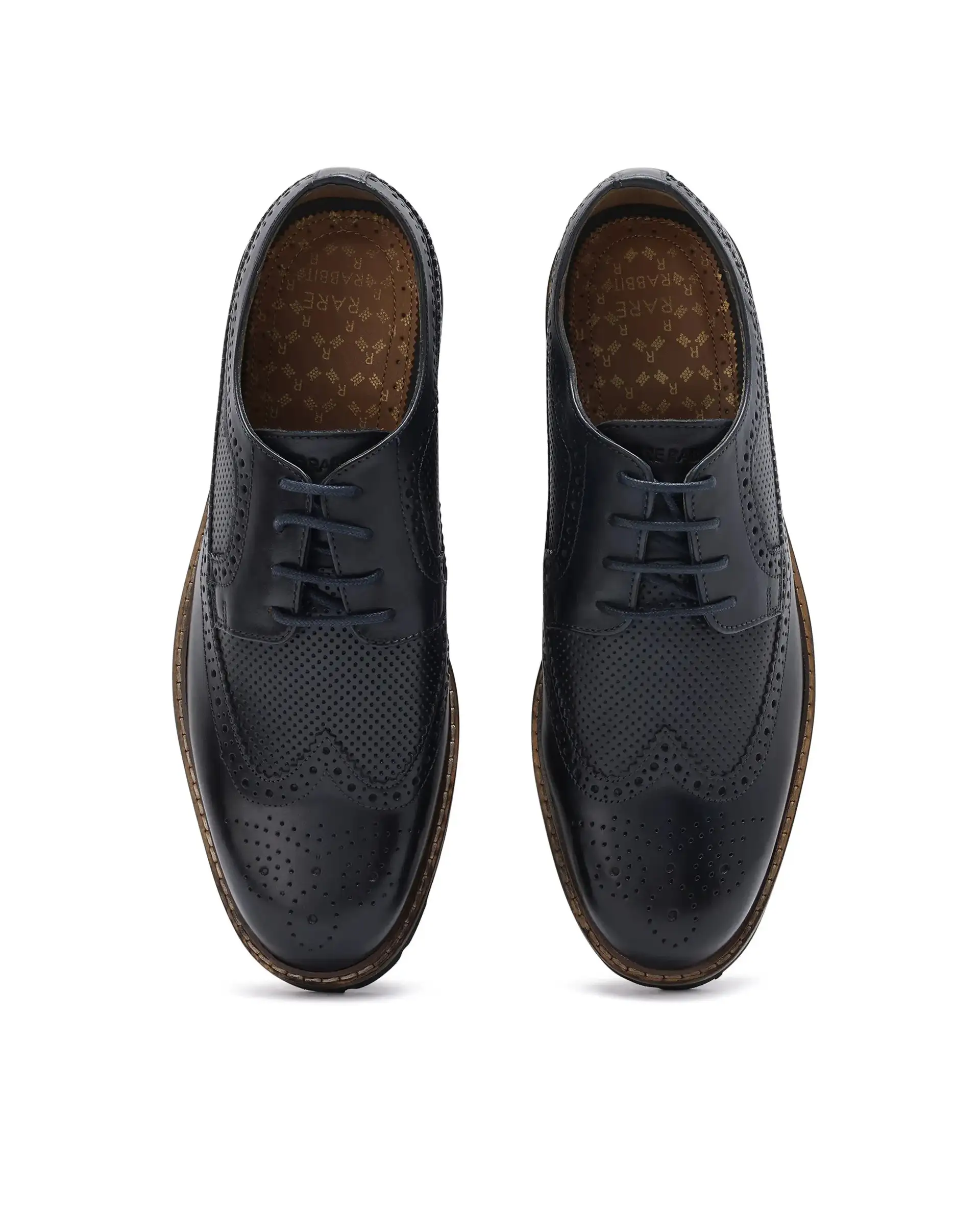 Rare Rabbit Mens Brox Navy Derby Lace-Up Brogue Detailing Leather Formal Shoes - Image 4