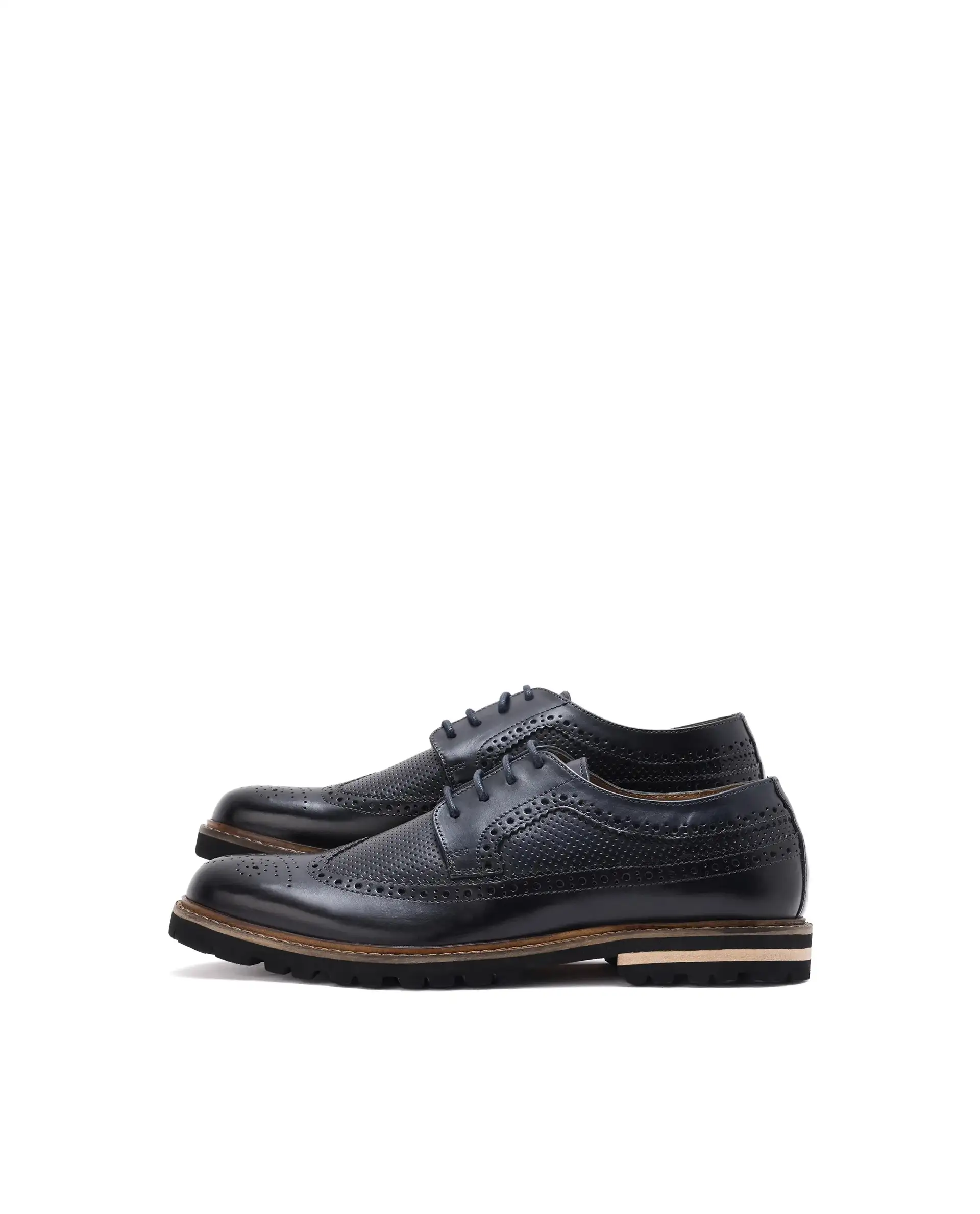 Rare Rabbit Mens Brox Navy Derby Lace-Up Brogue Detailing Leather Formal Shoes - Image 7