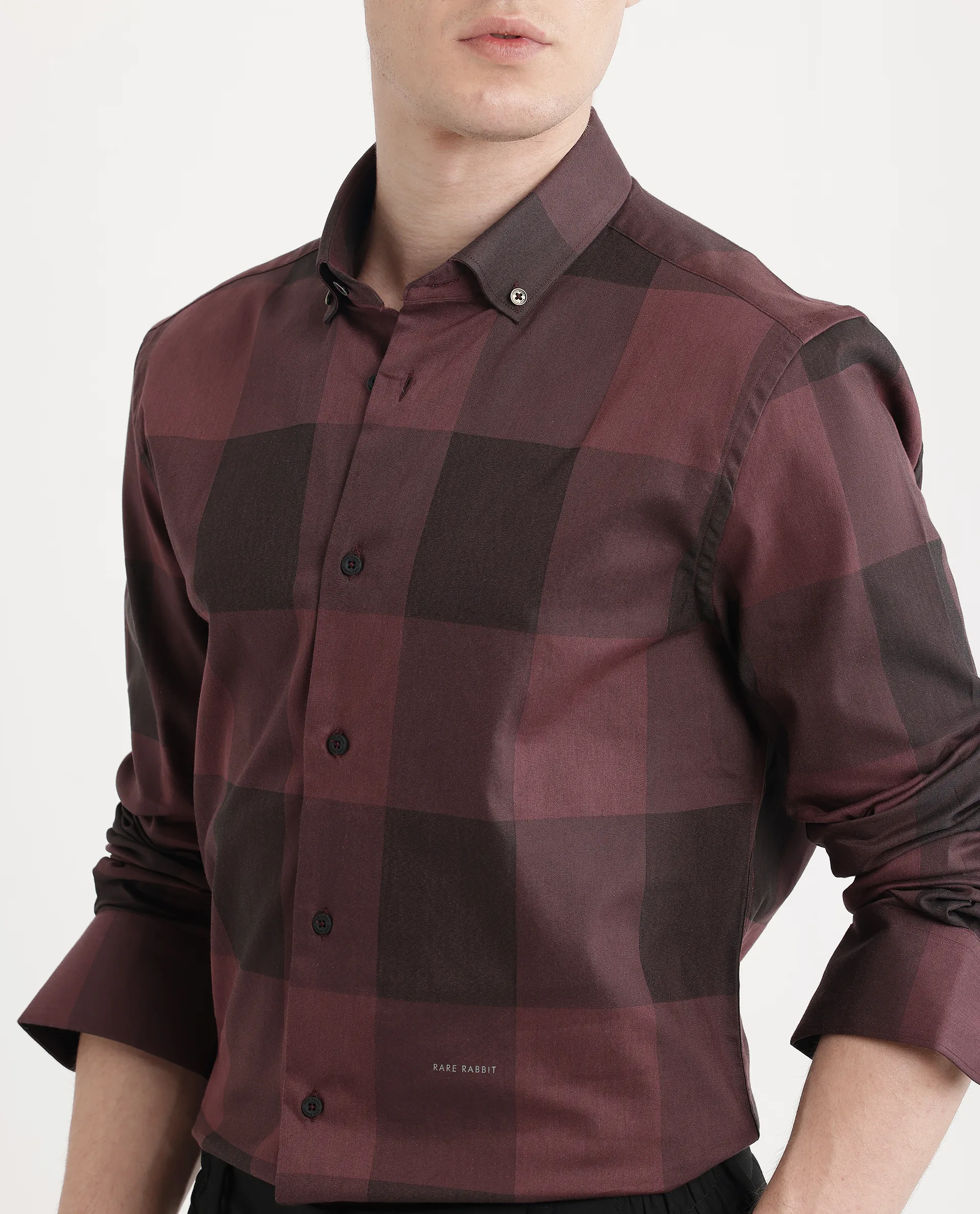 Rare Rabbit Men's Bruce Maroon Cotton Blend Checked Print Regular Fit Full Sleeve Collared Shirt - Image 4