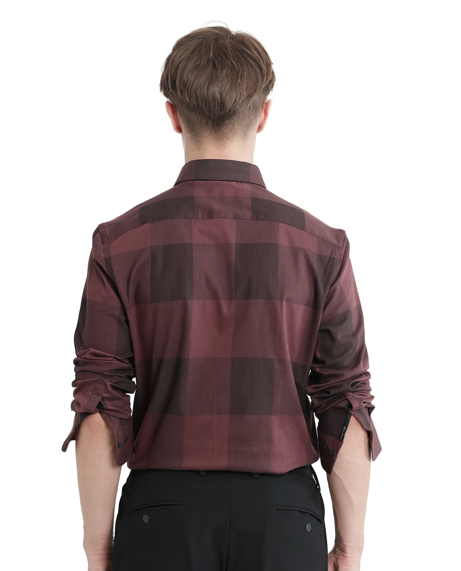 Rare Rabbit Men's Bruce Maroon Cotton Blend Checked Print Regular Fit Full Sleeve Collared Shirt - Image 5