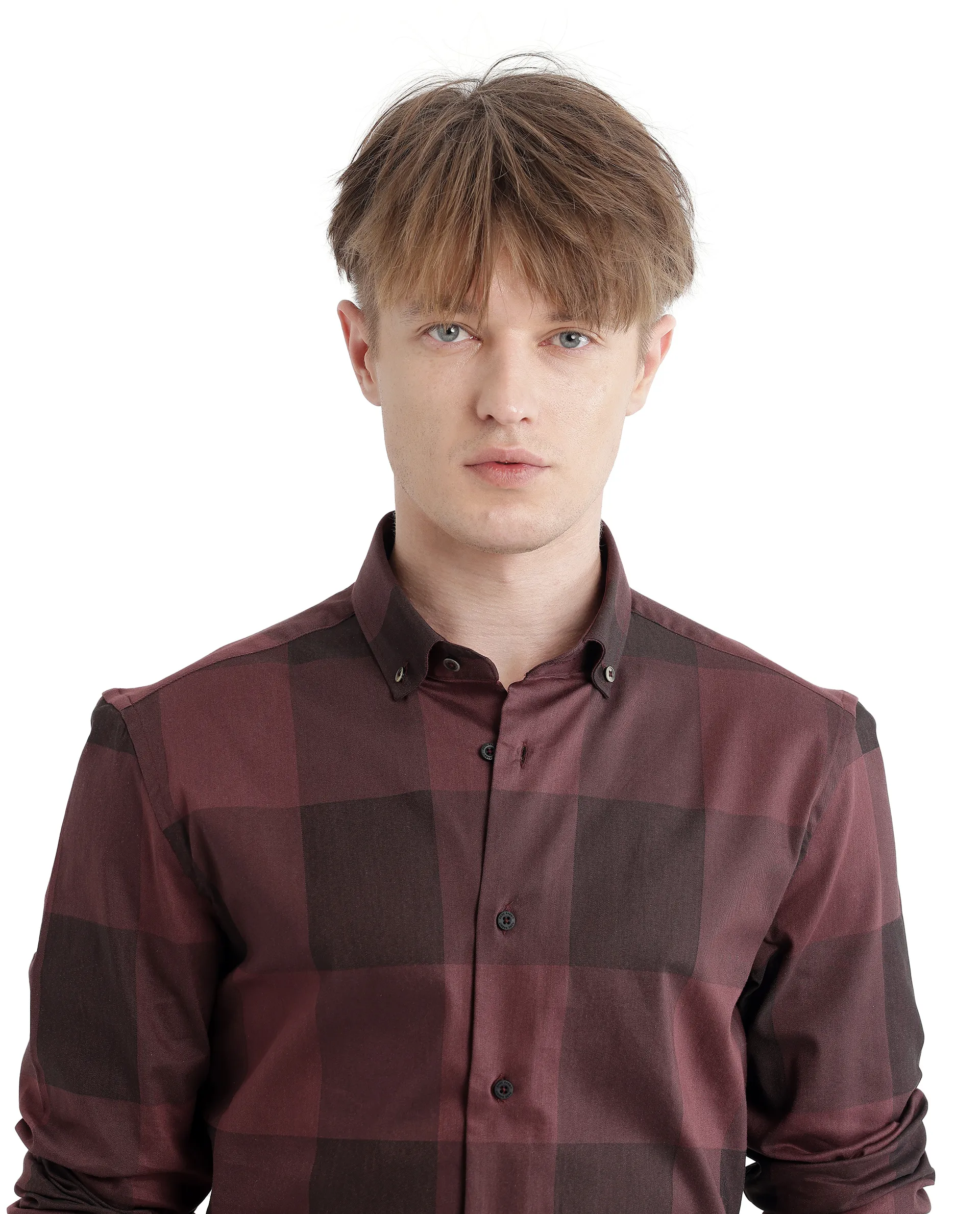 Rare Rabbit Men's Bruce Maroon Cotton Blend Checked Print Regular Fit Full Sleeve Collared Shirt - Image 6