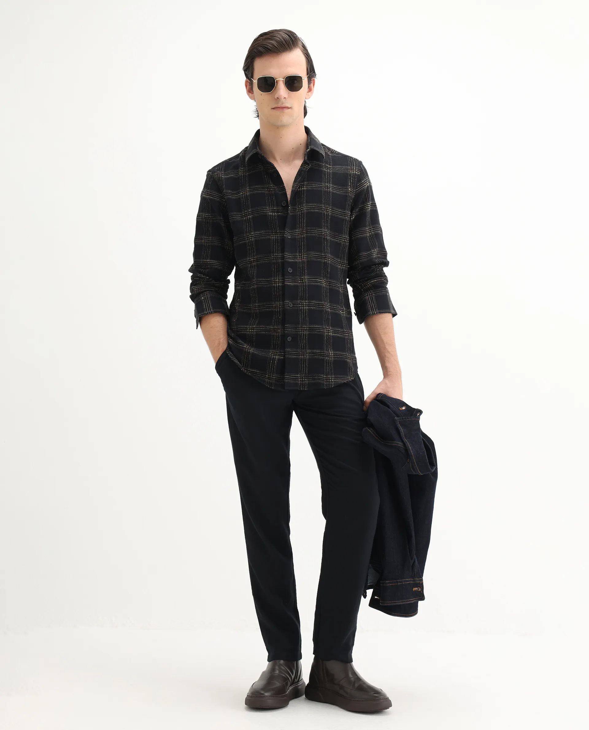 Rare Rabbit Men's Brule Black Cotton Blend Checked Print Regular Fit Full Sleeve Collared Shirt - Image 2