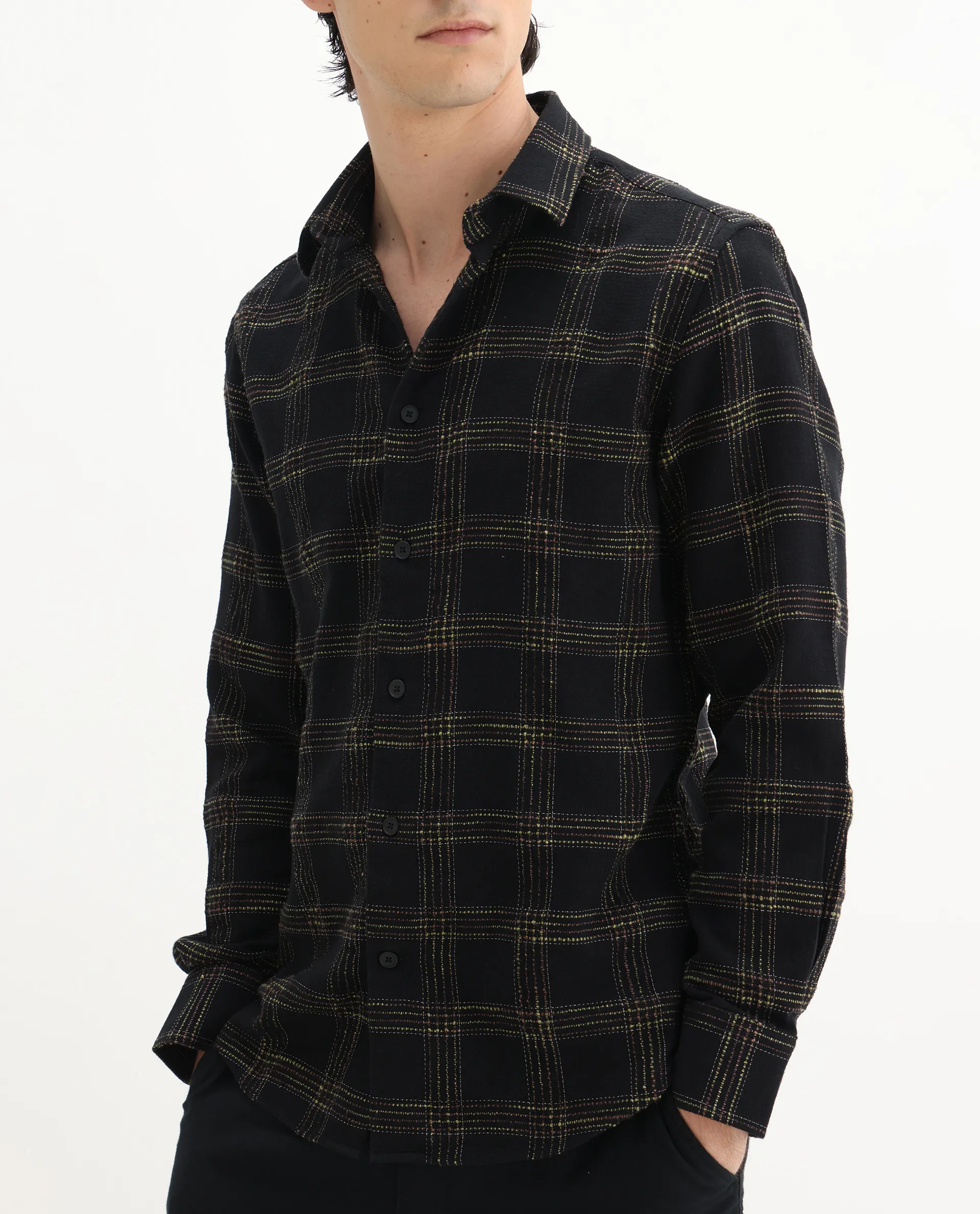 Rare Rabbit Men's Brule Black Cotton Blend Checked Print Regular Fit Full Sleeve Collared Shirt - Image 3