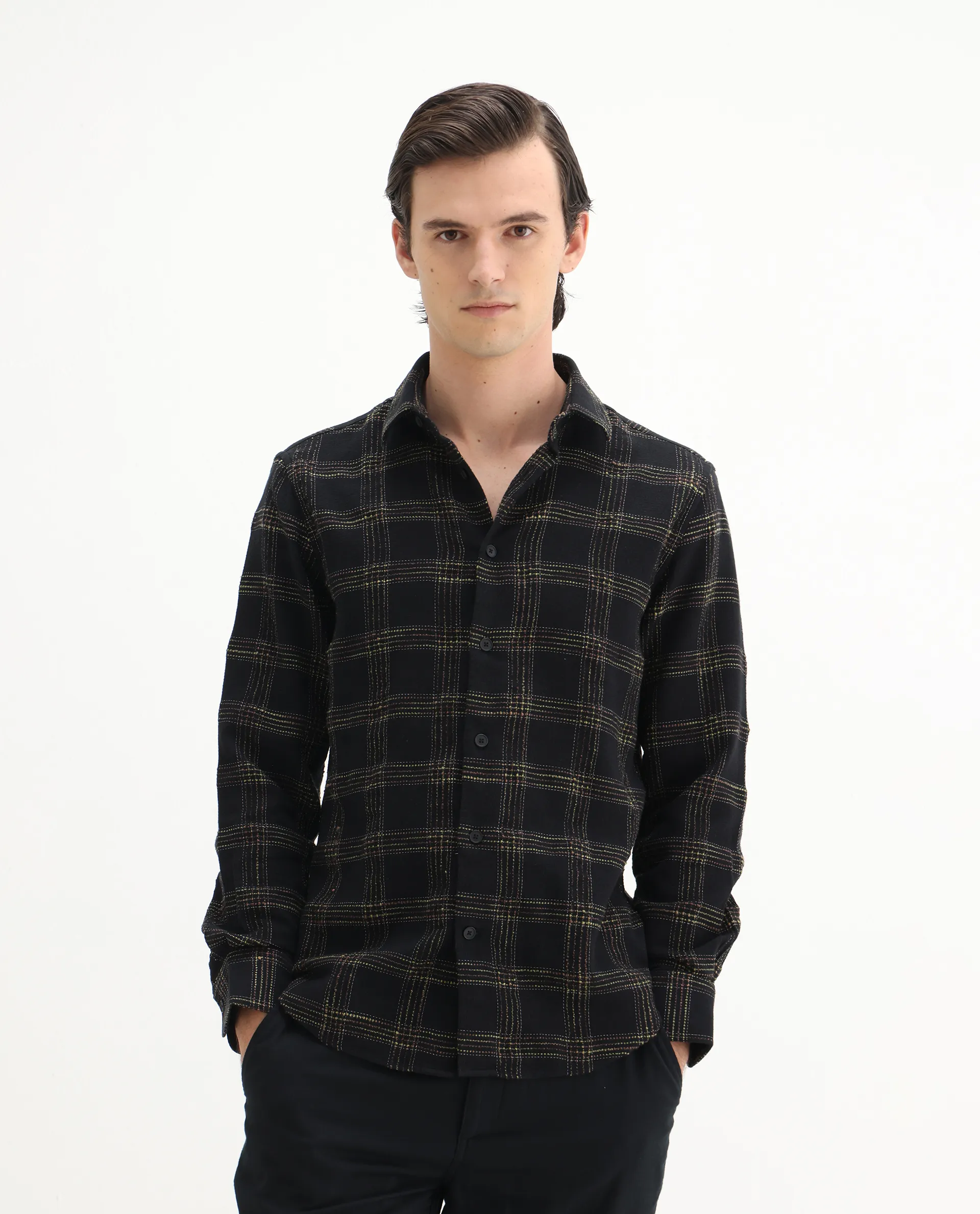 Rare Rabbit Men's Brule Black Cotton Blend Checked Print Regular Fit Full Sleeve Collared Shirt - Image 4