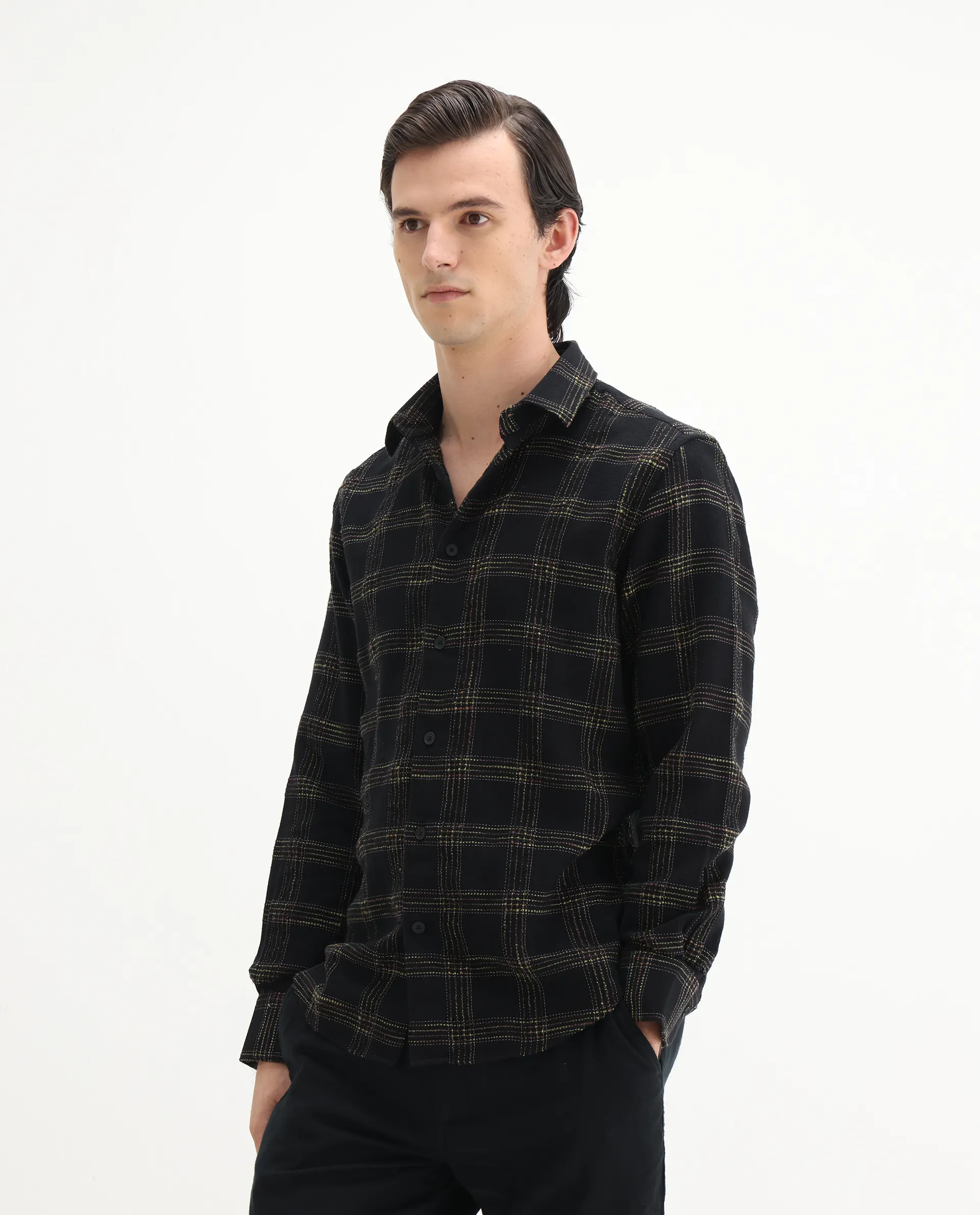 Rare Rabbit Men's Brule Black Cotton Blend Checked Print Regular Fit Full Sleeve Collared Shirt - Image 5