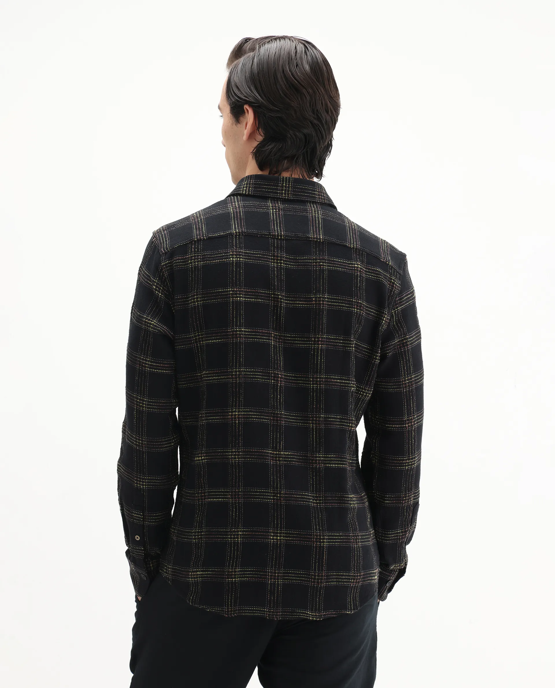 Rare Rabbit Men's Brule Black Cotton Blend Checked Print Regular Fit Full Sleeve Collared Shirt - Image 8