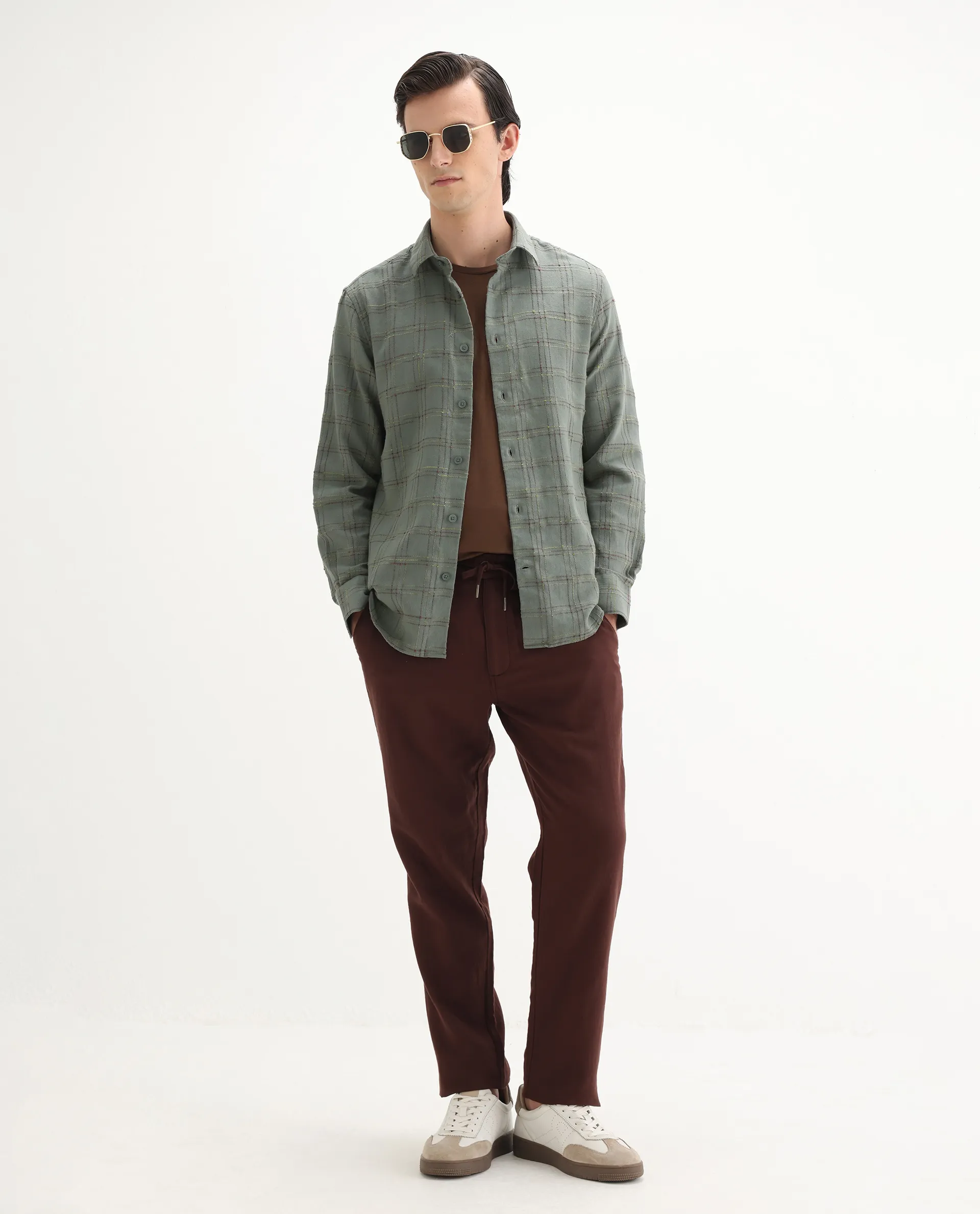 Rare Rabbit Men's Brule Green Cotton Blend Checked Print Regular Fit Full Sleeve Collared Shirt - Image 2