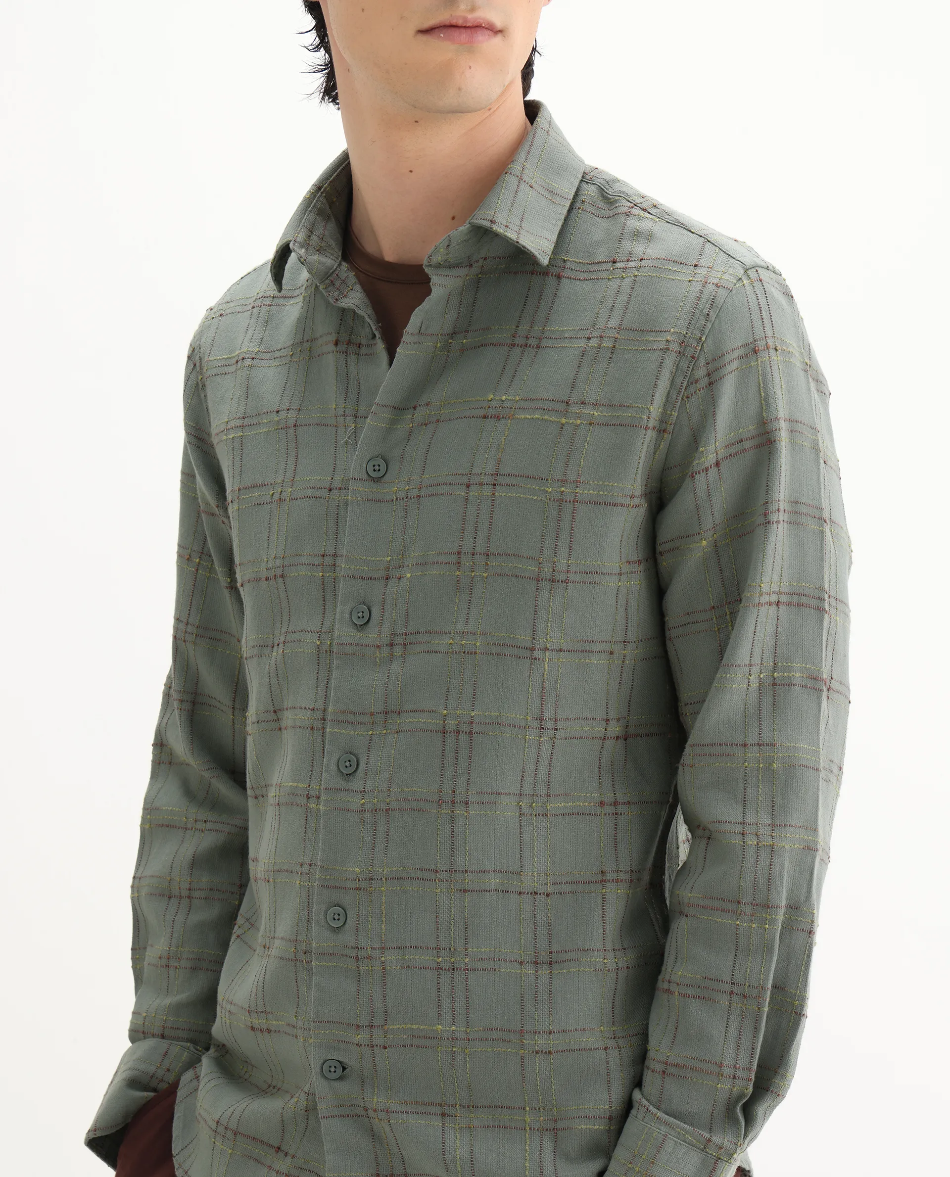 Rare Rabbit Men's Brule Green Cotton Blend Checked Print Regular Fit Full Sleeve Collared Shirt - Image 3