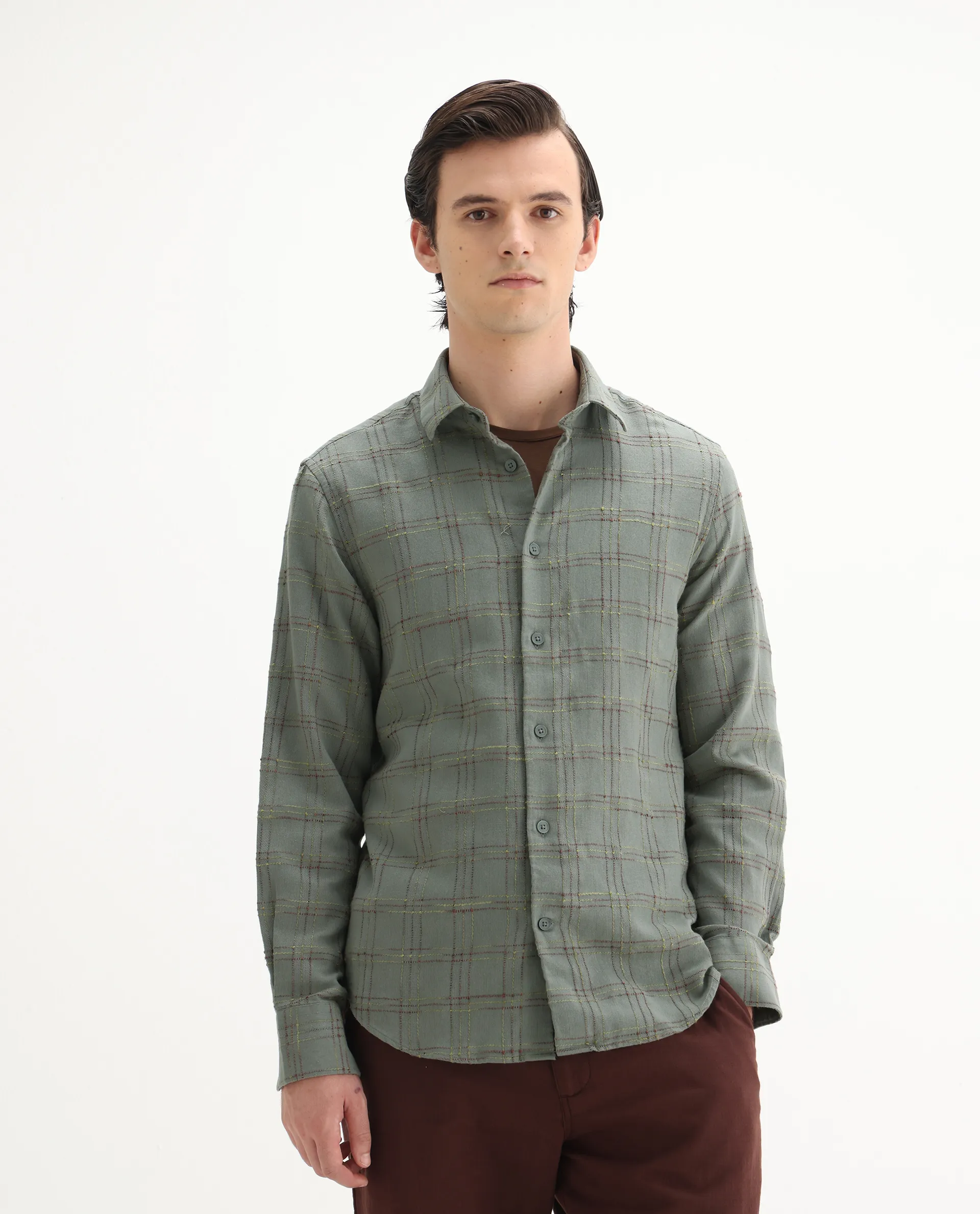 Rare Rabbit Men's Brule Green Cotton Blend Checked Print Regular Fit Full Sleeve Collared Shirt - Image 4