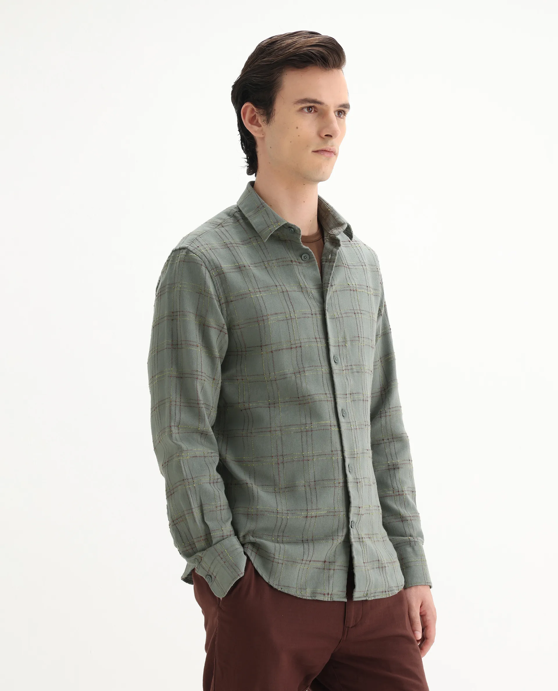 Rare Rabbit Men's Brule Green Cotton Blend Checked Print Regular Fit Full Sleeve Collared Shirt - Image 6