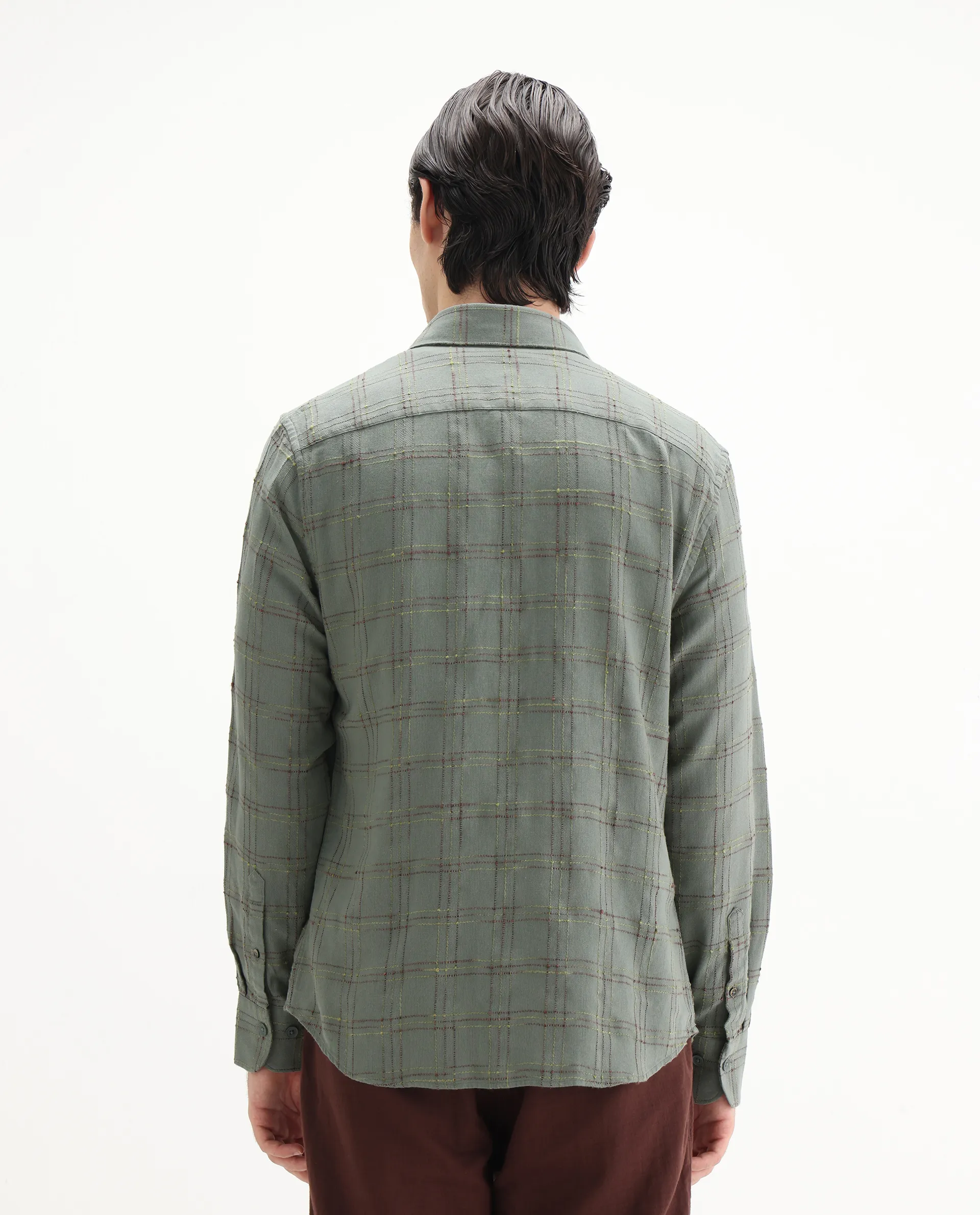 Rare Rabbit Men's Brule Green Cotton Blend Checked Print Regular Fit Full Sleeve Collared Shirt - Image 8
