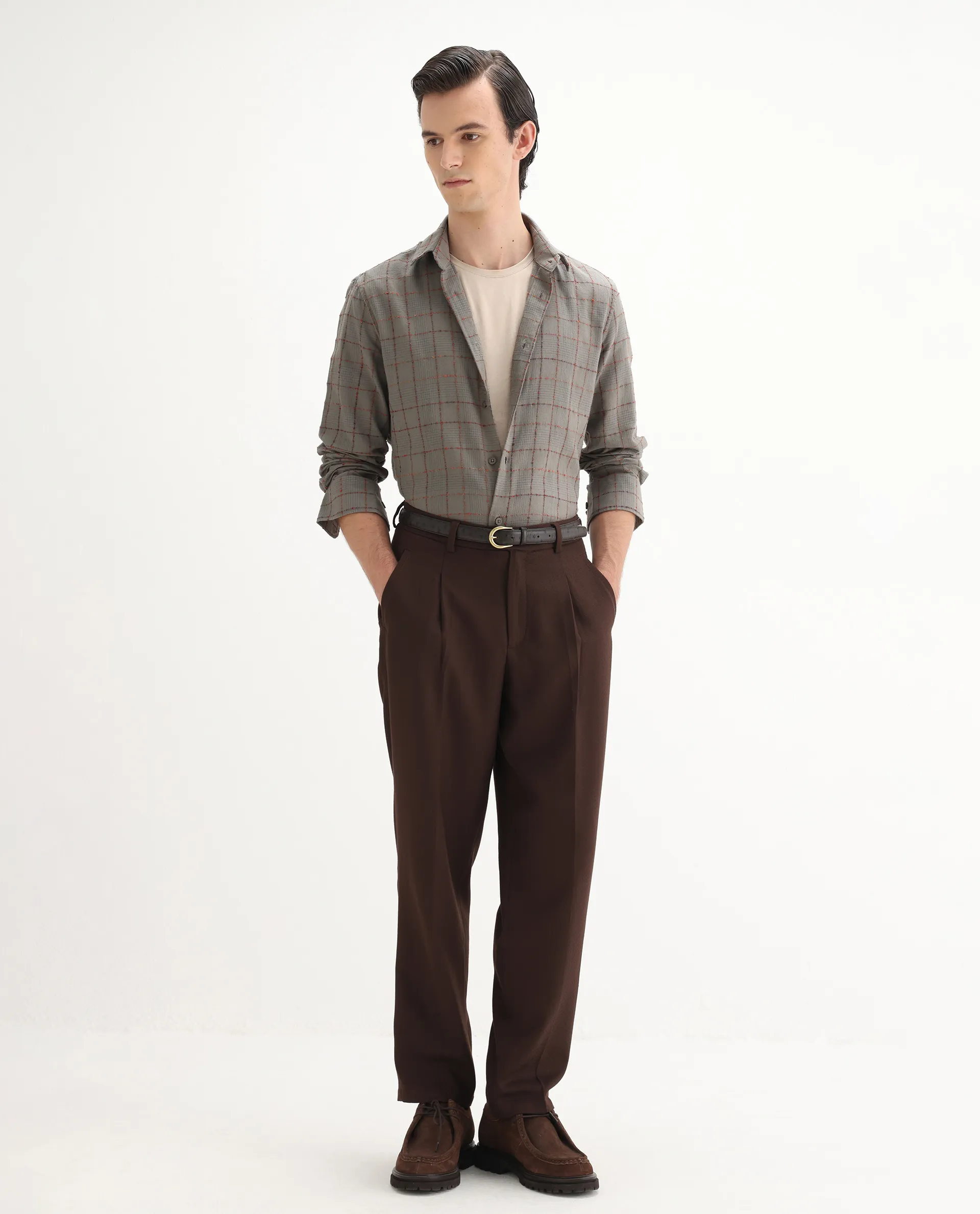 Rare Rabbit Men's Brule Grey Cotton Blend Checked Print Regular Fit Full Sleeve Collared Shirt - Image 2