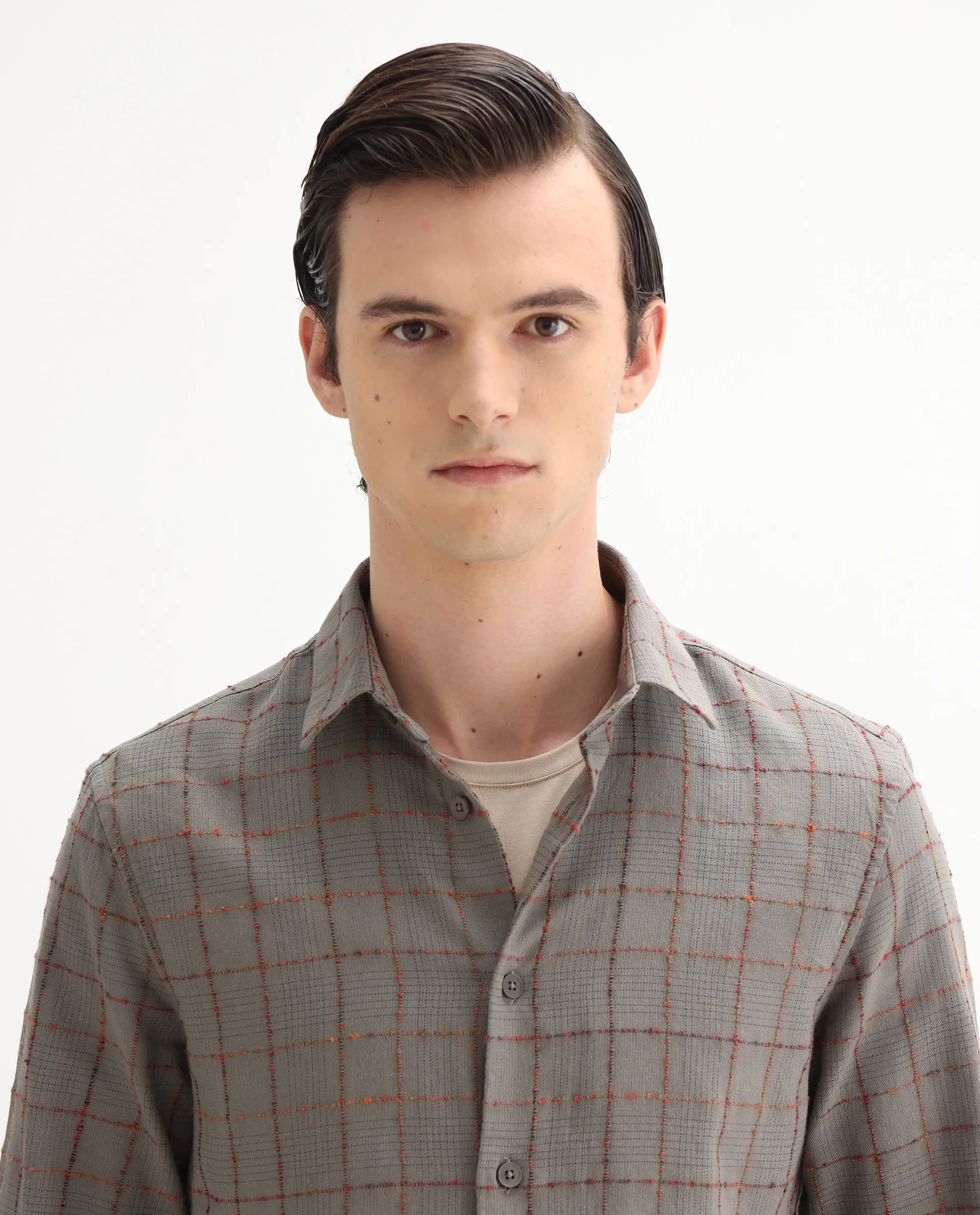 Rare Rabbit Men's Brule Grey Cotton Blend Checked Print Regular Fit Full Sleeve Collared Shirt - Image 7