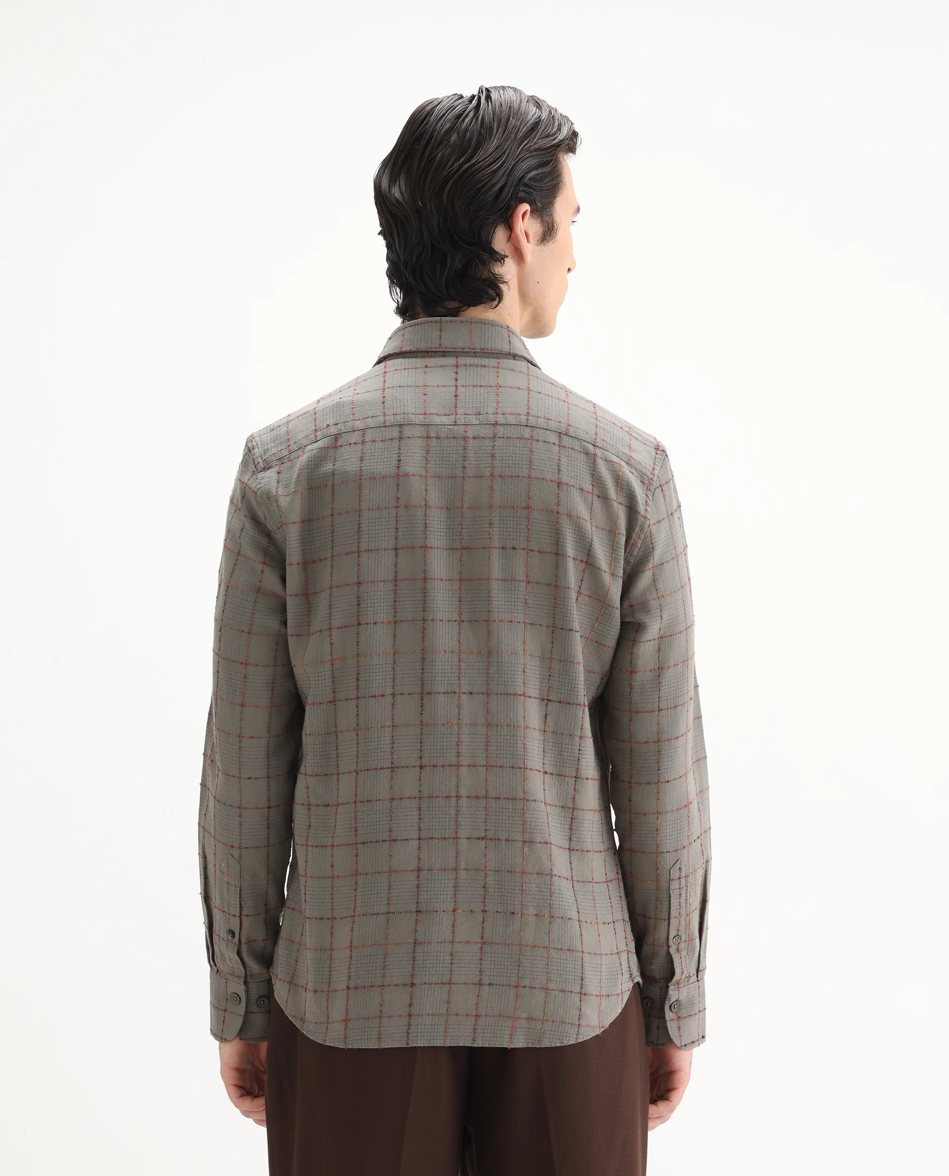 Rare Rabbit Men's Brule Grey Cotton Blend Checked Print Regular Fit Full Sleeve Collared Shirt - Image 8