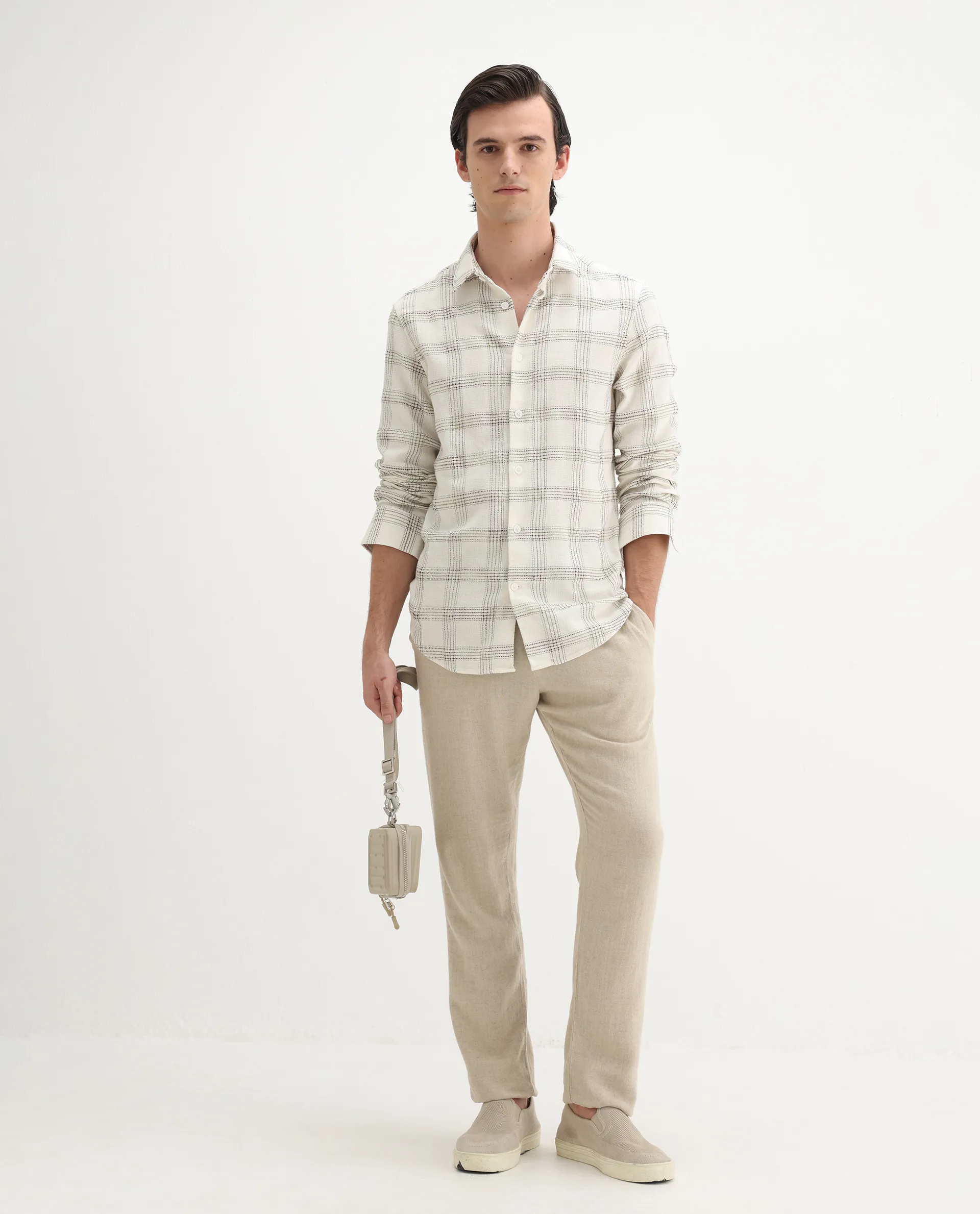Rare Rabbit Men's Brule White Cotton Blend Checked Print Regular Fit Full Sleeve Collared Shirt - Image 2