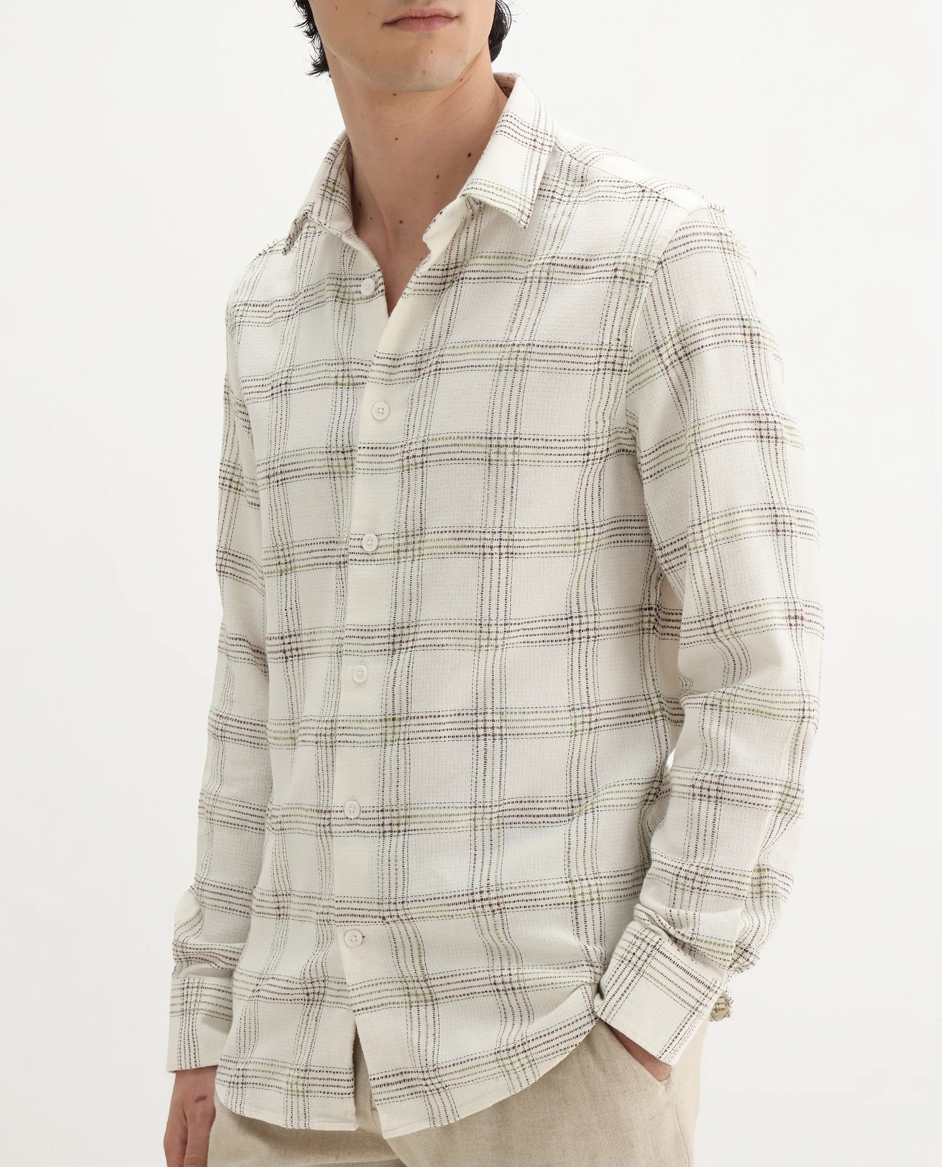 Rare Rabbit Men's Brule White Cotton Blend Checked Print Regular Fit Full Sleeve Collared Shirt - Image 3