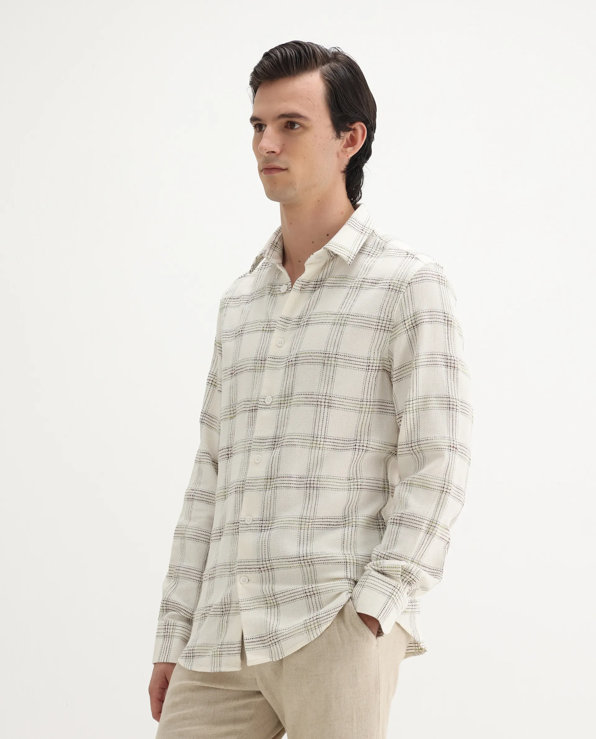 Rare Rabbit Men's Brule White Cotton Blend Checked Print Regular Fit Full Sleeve Collared Shirt - Image 4