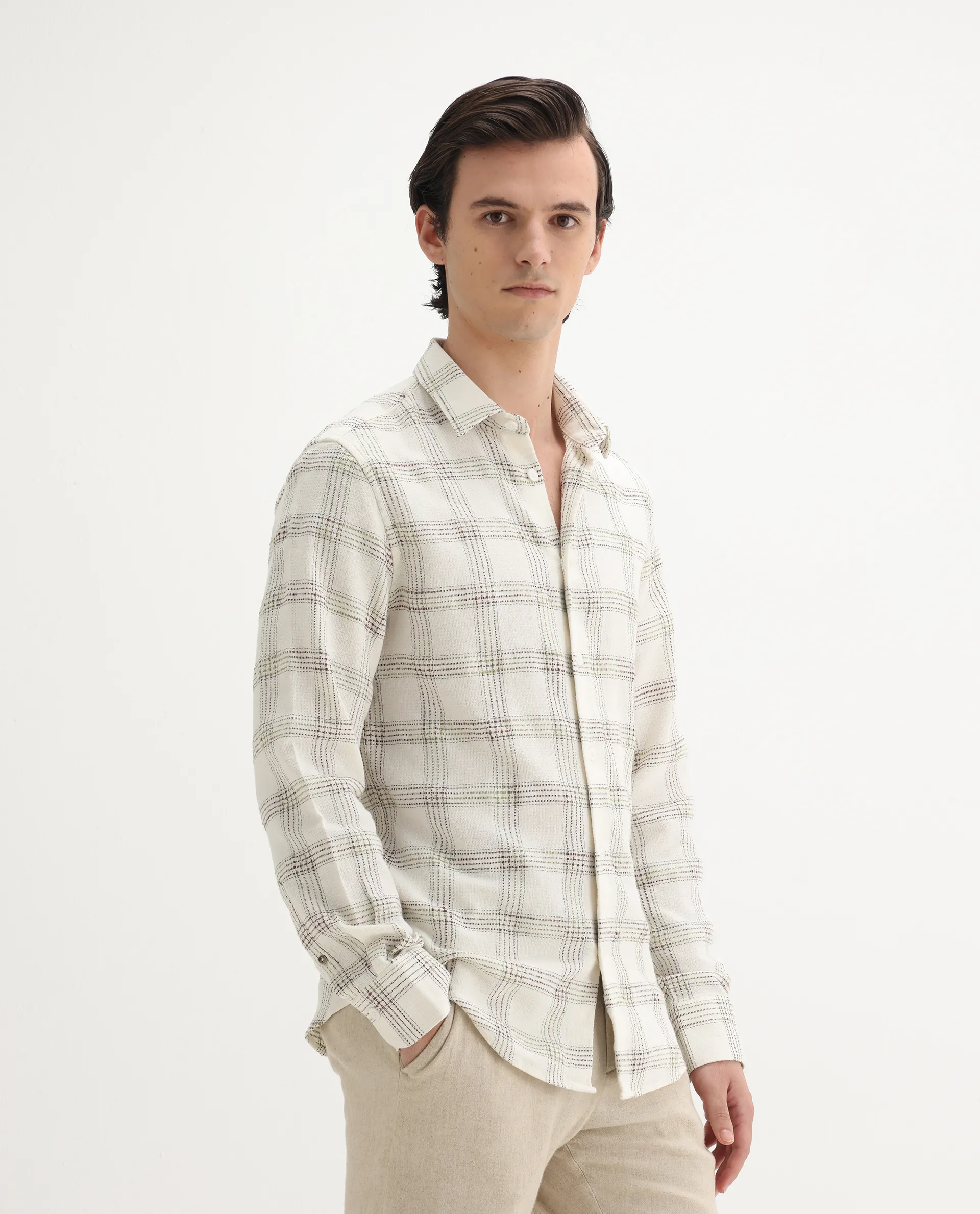 Rare Rabbit Men's Brule White Cotton Blend Checked Print Regular Fit Full Sleeve Collared Shirt - Image 5