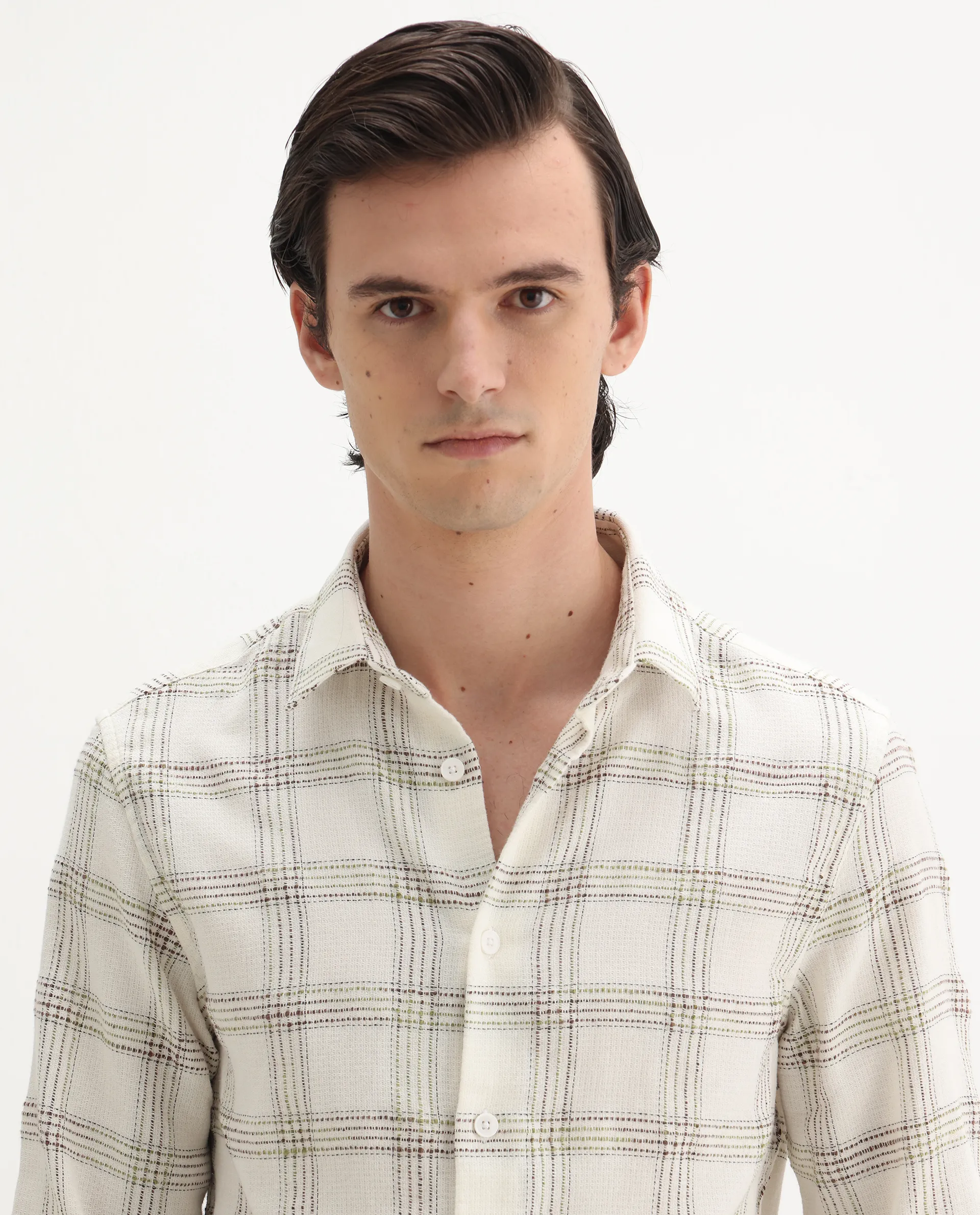 Rare Rabbit Men's Brule White Cotton Blend Checked Print Regular Fit Full Sleeve Collared Shirt - Image 6