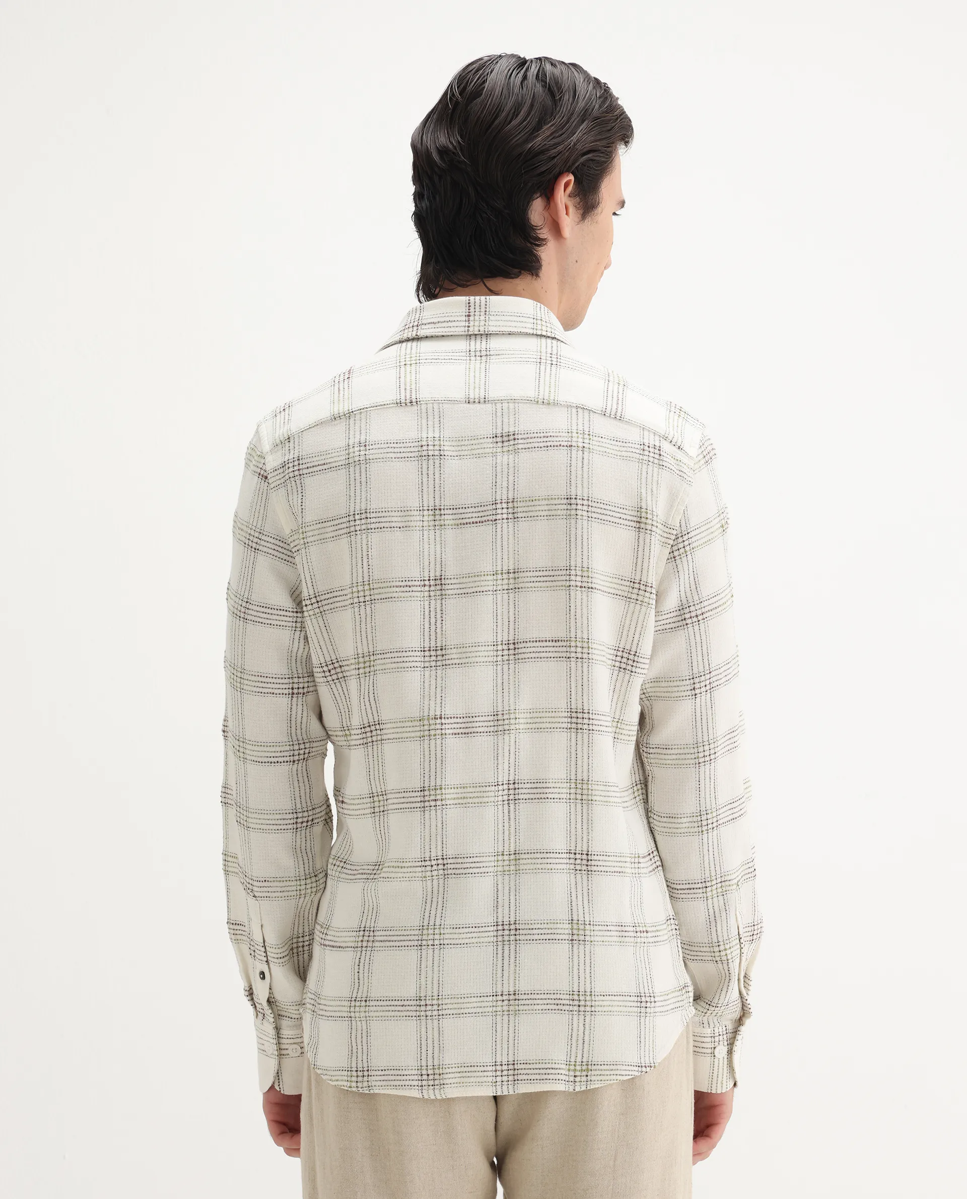 Rare Rabbit Men's Brule White Cotton Blend Checked Print Regular Fit Full Sleeve Collared Shirt - Image 8