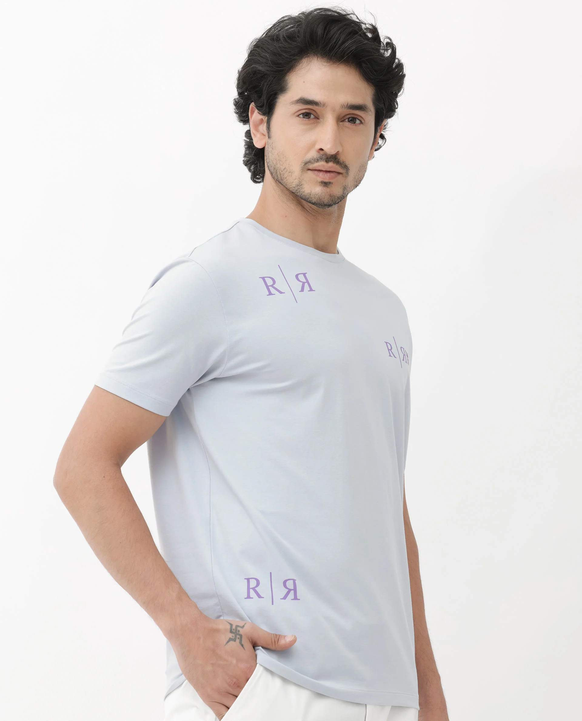 Rare Rabbit Men's Brule Dusky Grey Cotton Blend Graphic Print Regular Fit Half Sleeve Crew Neck T-Shirt - Image 10